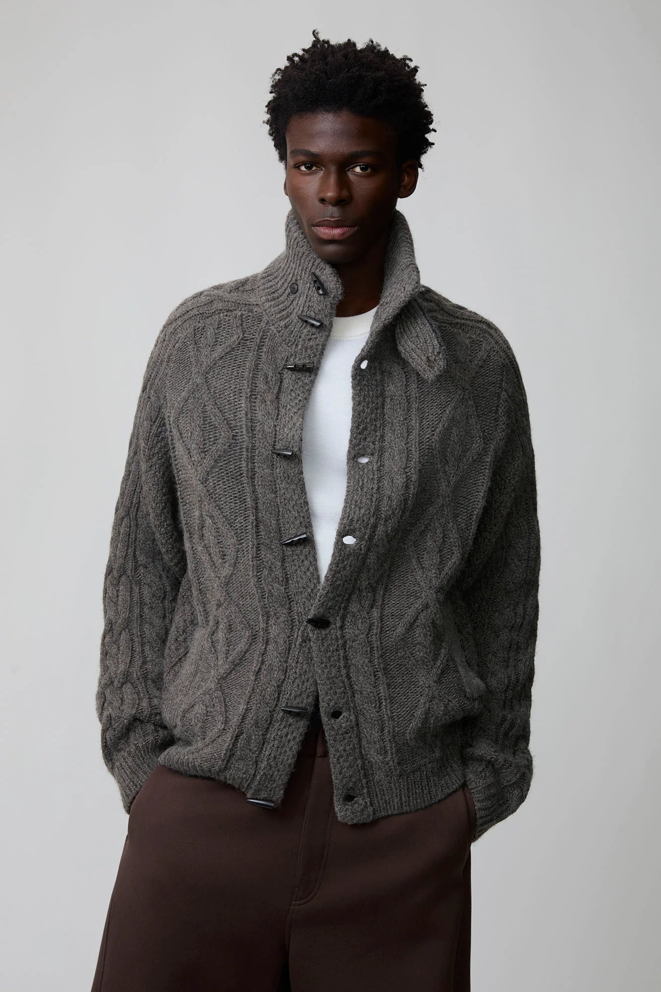 OPICLOTH Cable-Knit Wool-Blend Cardigan