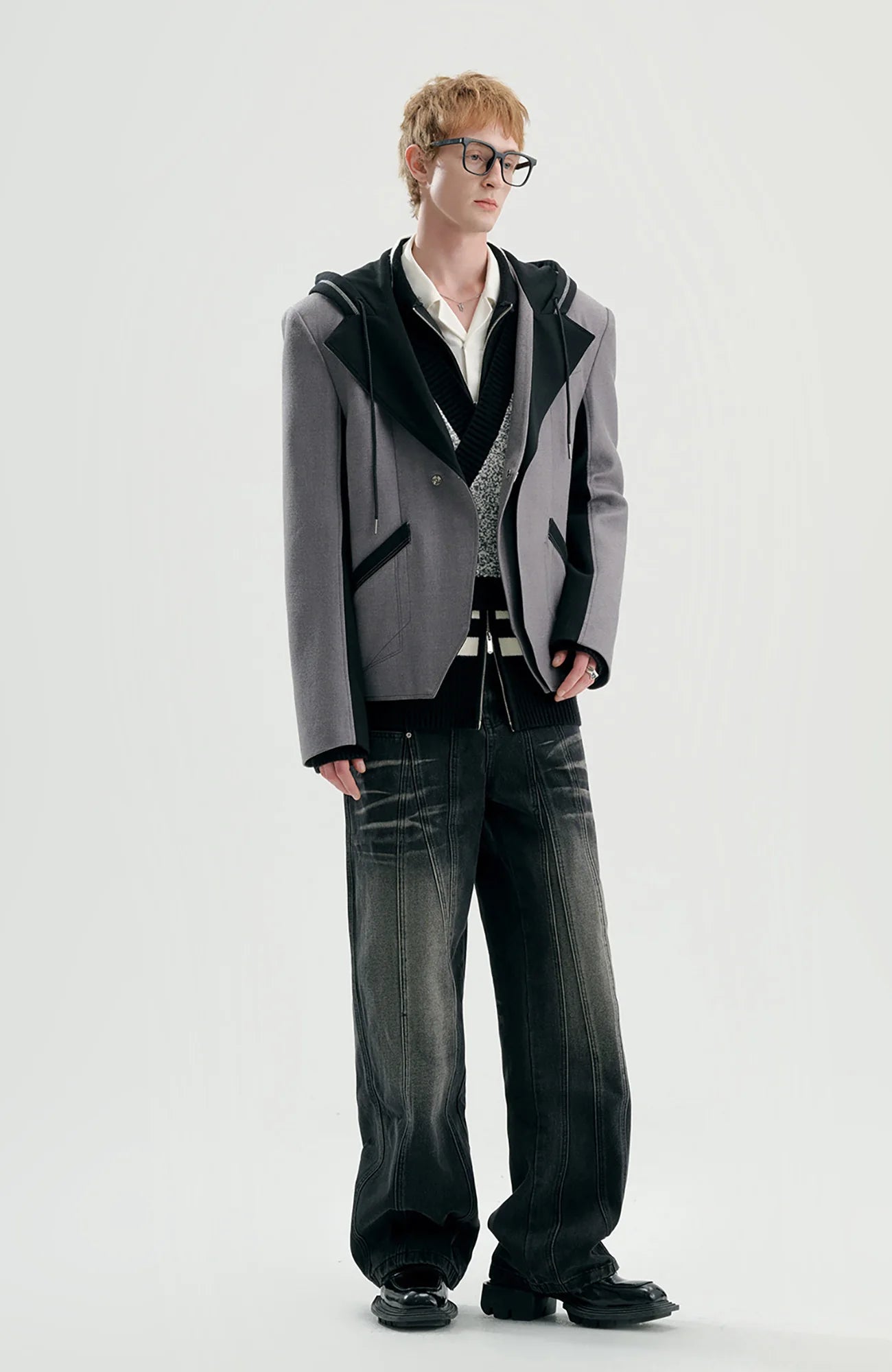 TIWILLTANG Asym Wrap Stripe-Collar Pullover