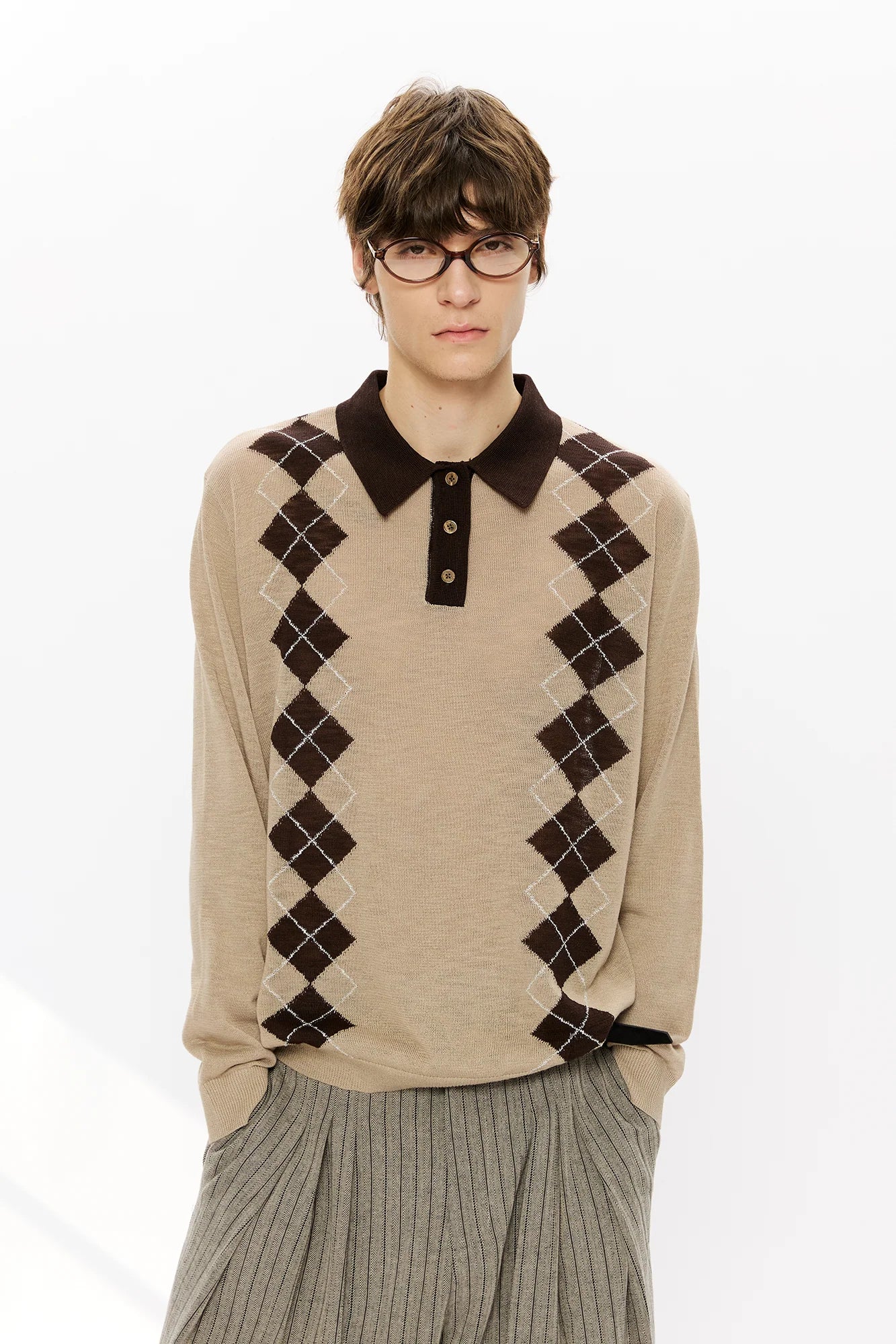 KREATE Retro Argyle Polo Sweater