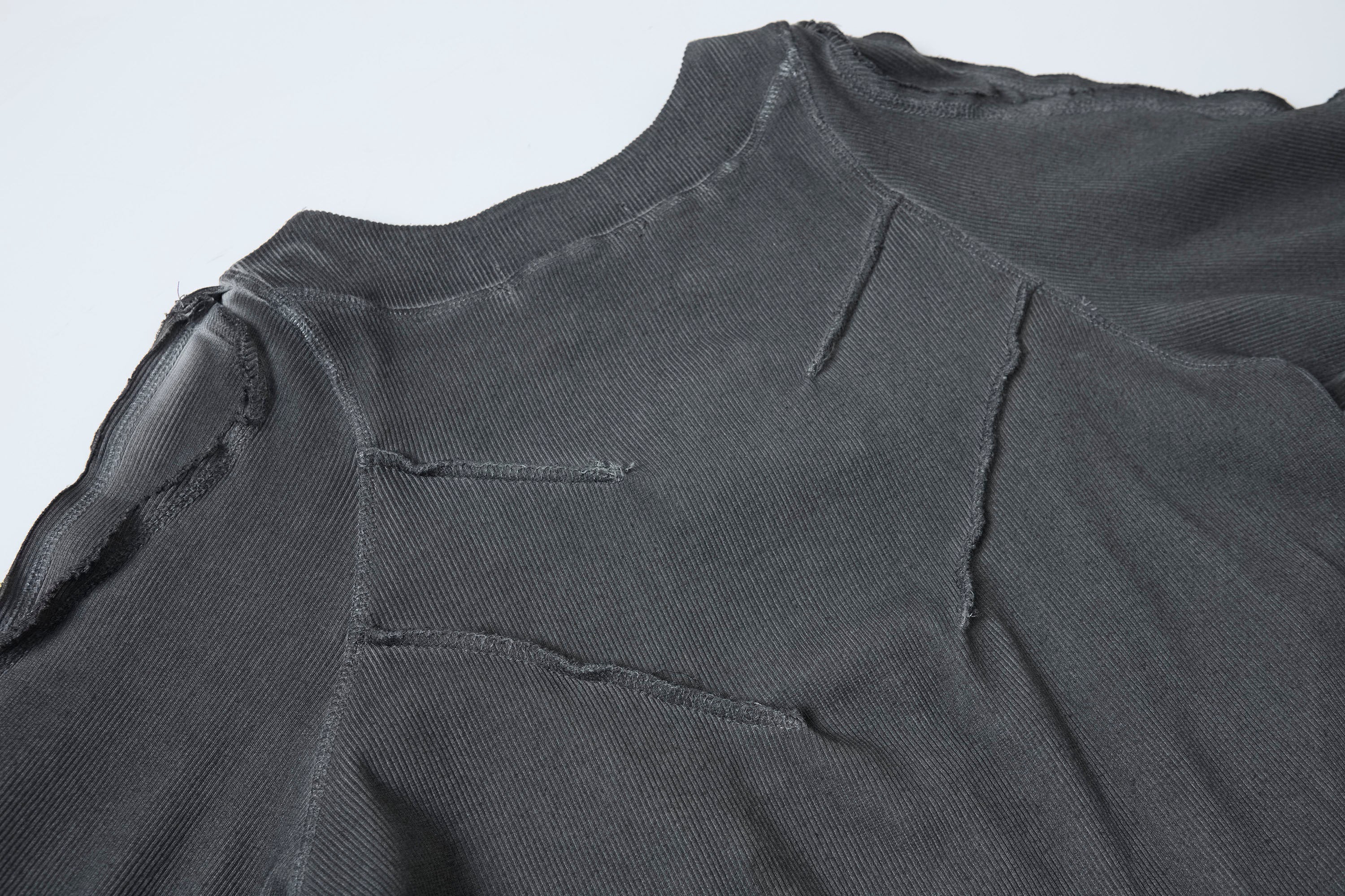 CLP Distressed Raw-Seam Paneled Long-Sleeve Tee