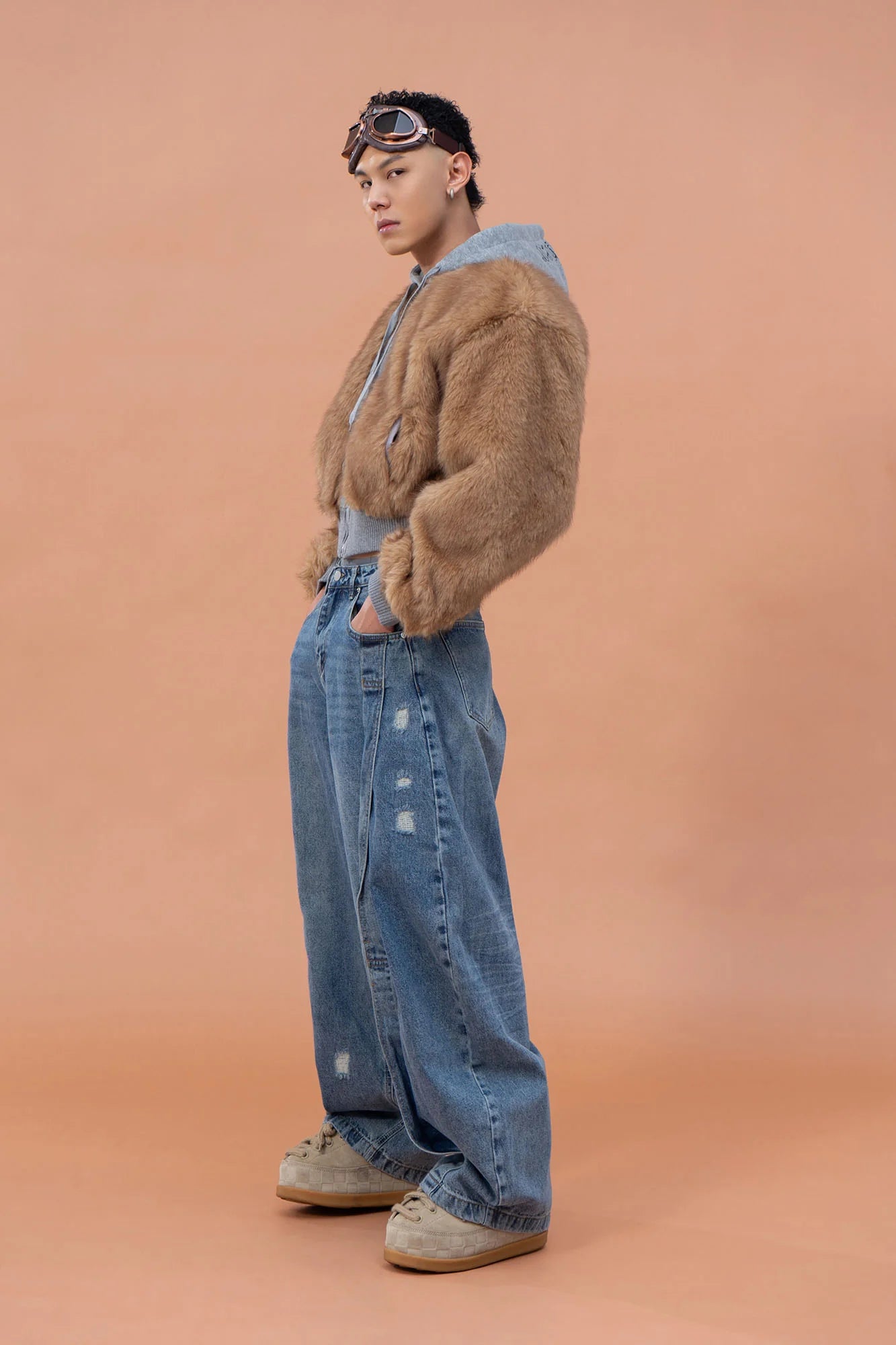 CLP Faux Fur Cropped Hooded Jacket
