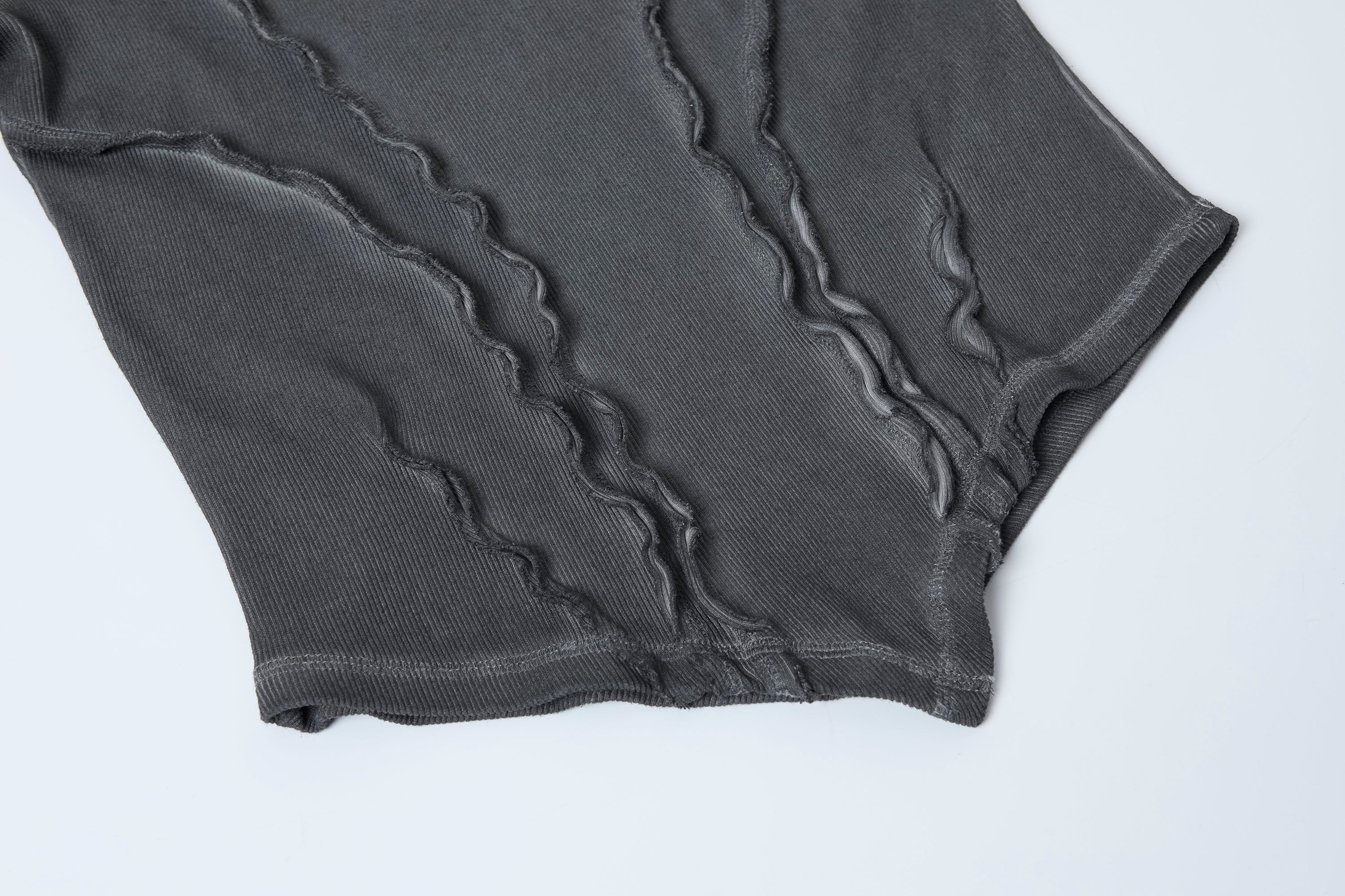 CLP Distressed Raw-Seam Paneled Long-Sleeve Tee