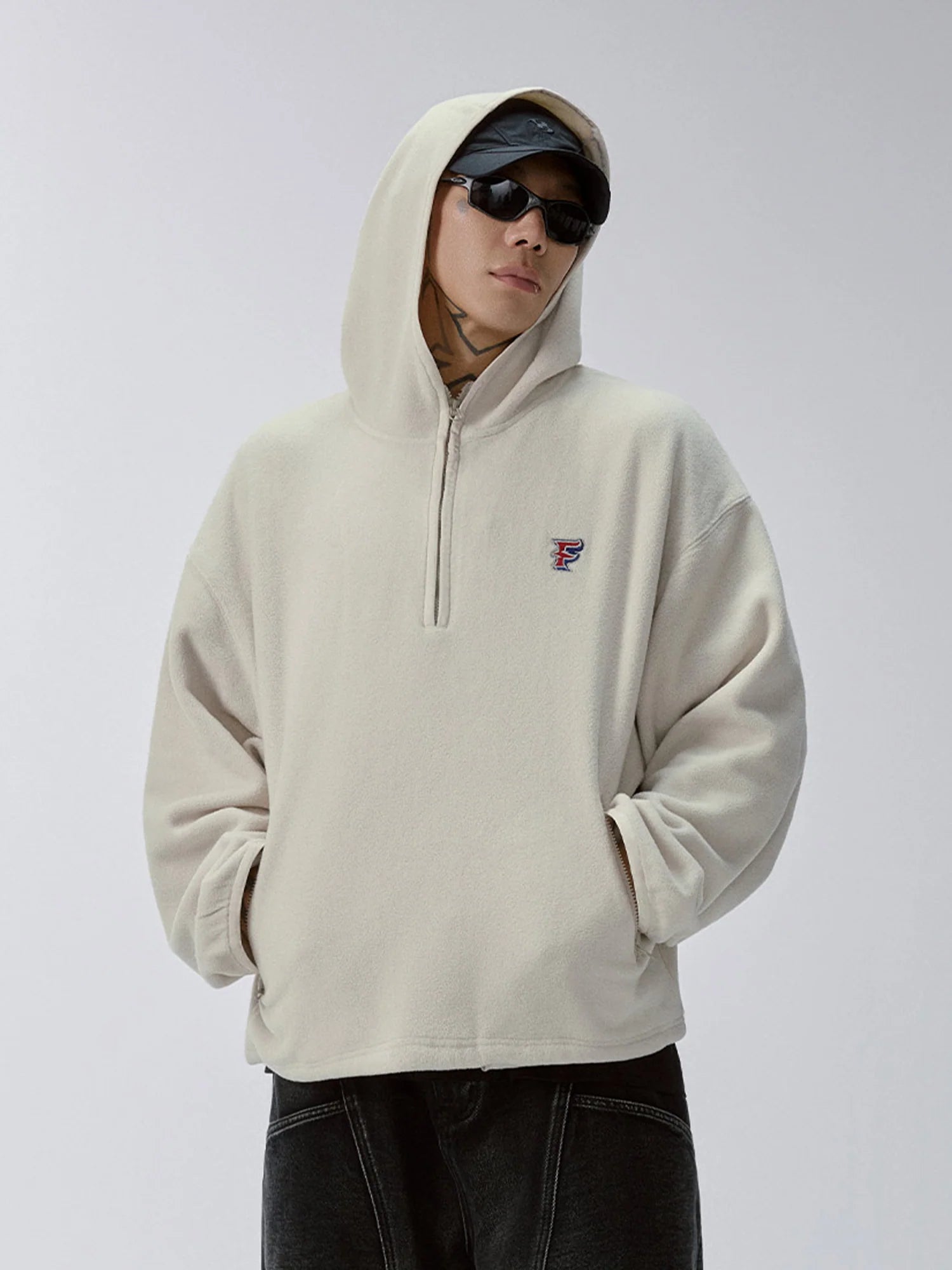 F2CE Embroidered LOGO Patch Half-Zip Fleece Hoodie