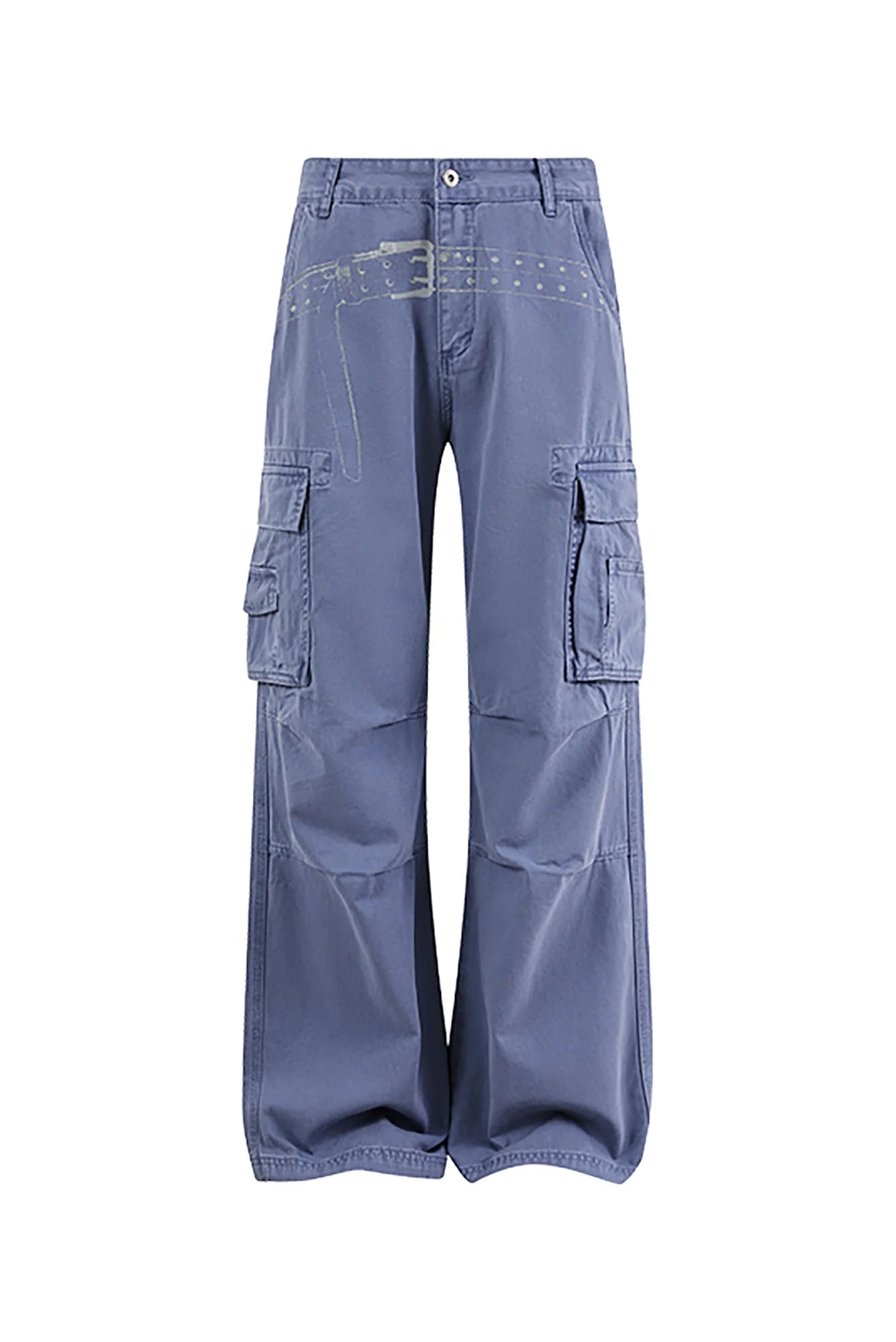 KREATE Washed Belt Graphic Crinkled Cargo Pants