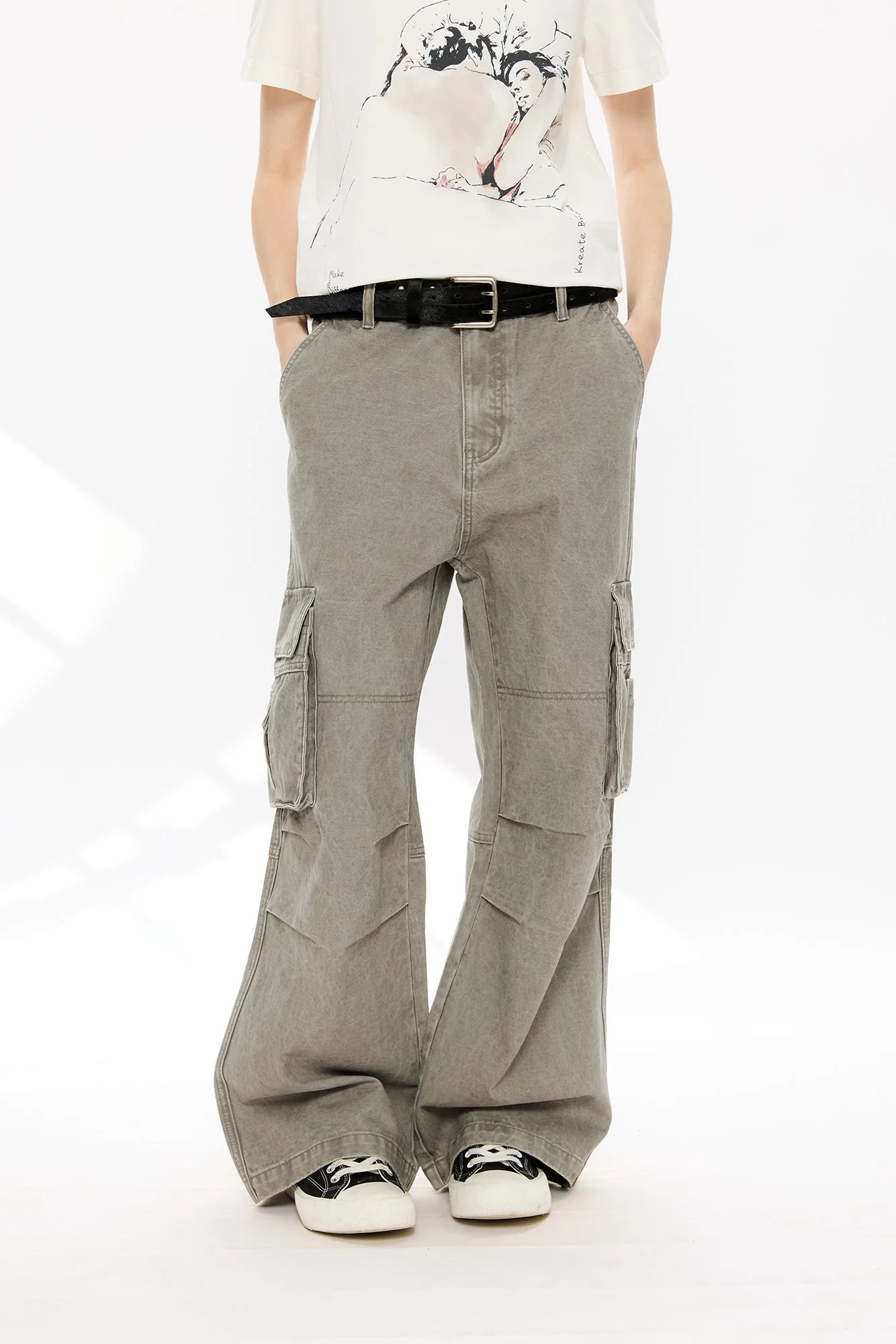 KREATE Washed Pleated Cargo Pants