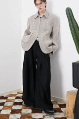 ASSEEN Asymmetrical Tab Pleated Wide-Leg Pants Black
