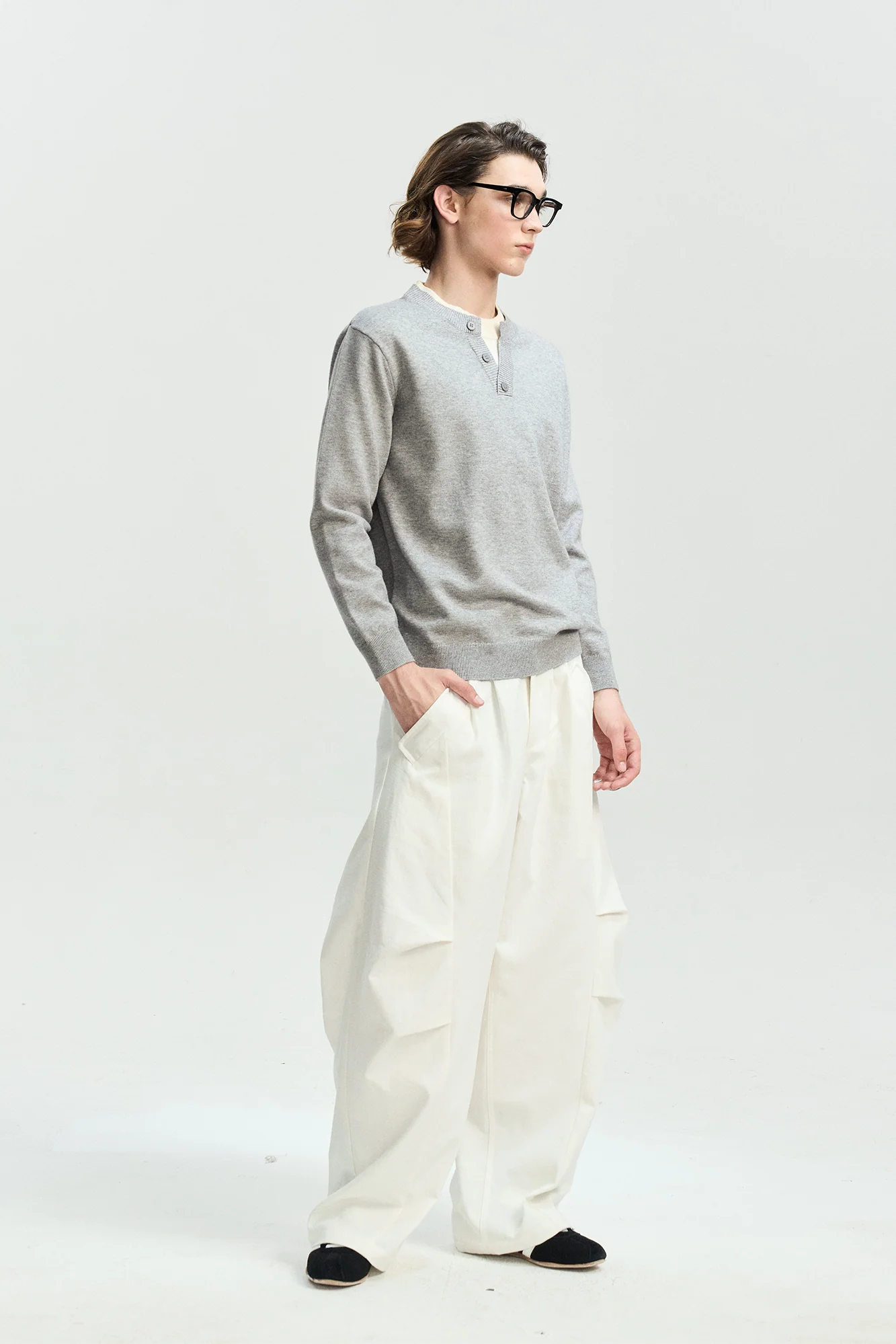 LEONSENSE Faux-Layered Henley Sweater