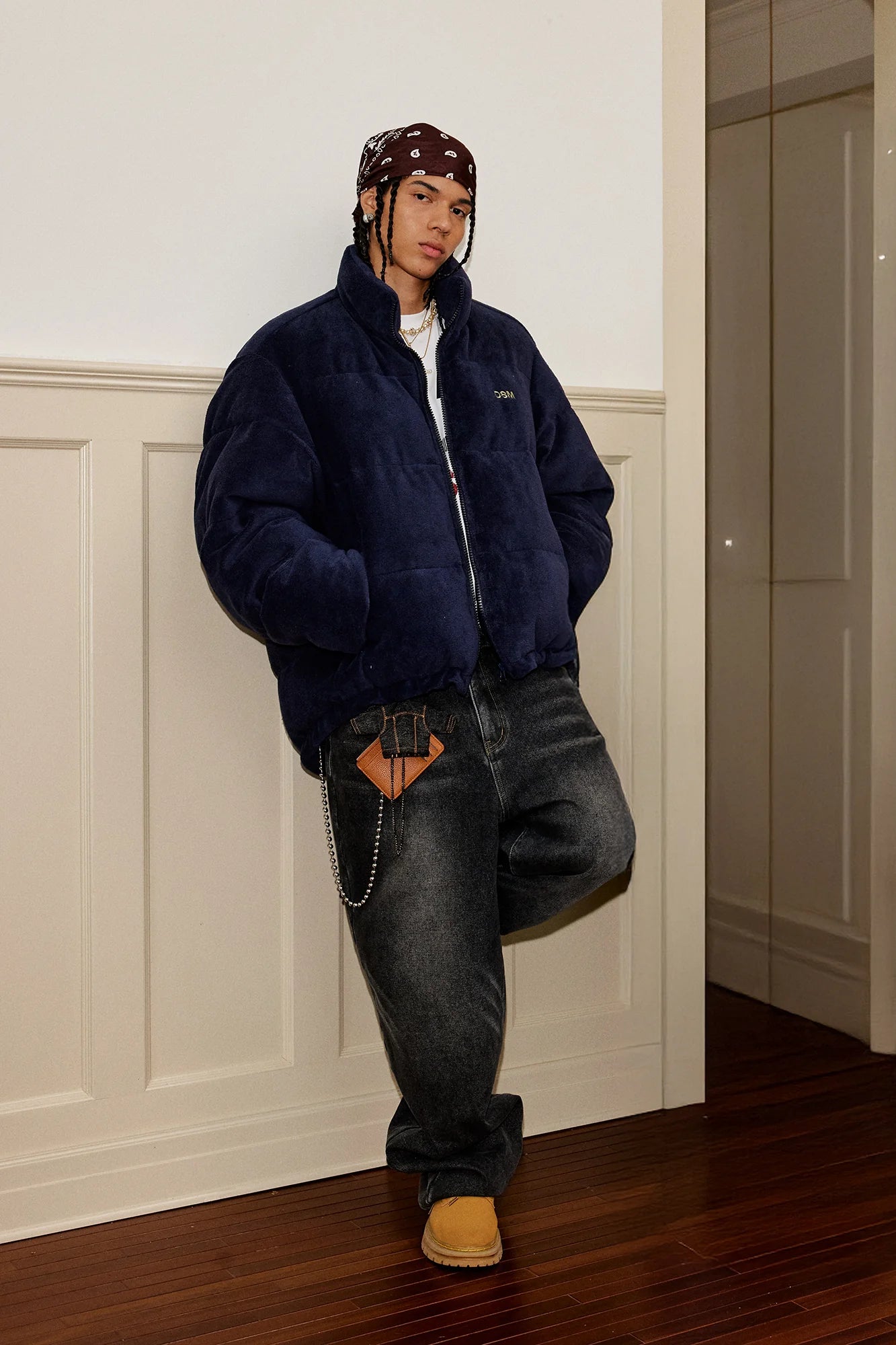DONSMOKE Quilted Embroidered Slogan Jacket