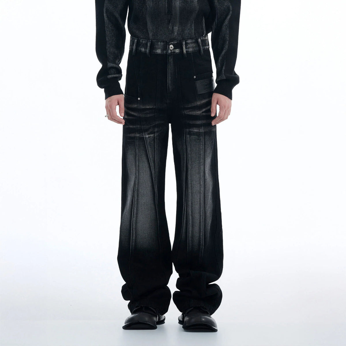 TIWILLTANG Whiskering Washed Panel Straight-Leg Jeans