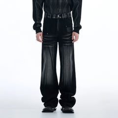 TIWILLTANG Whiskering Washed Panel Straight-Leg Jeans
