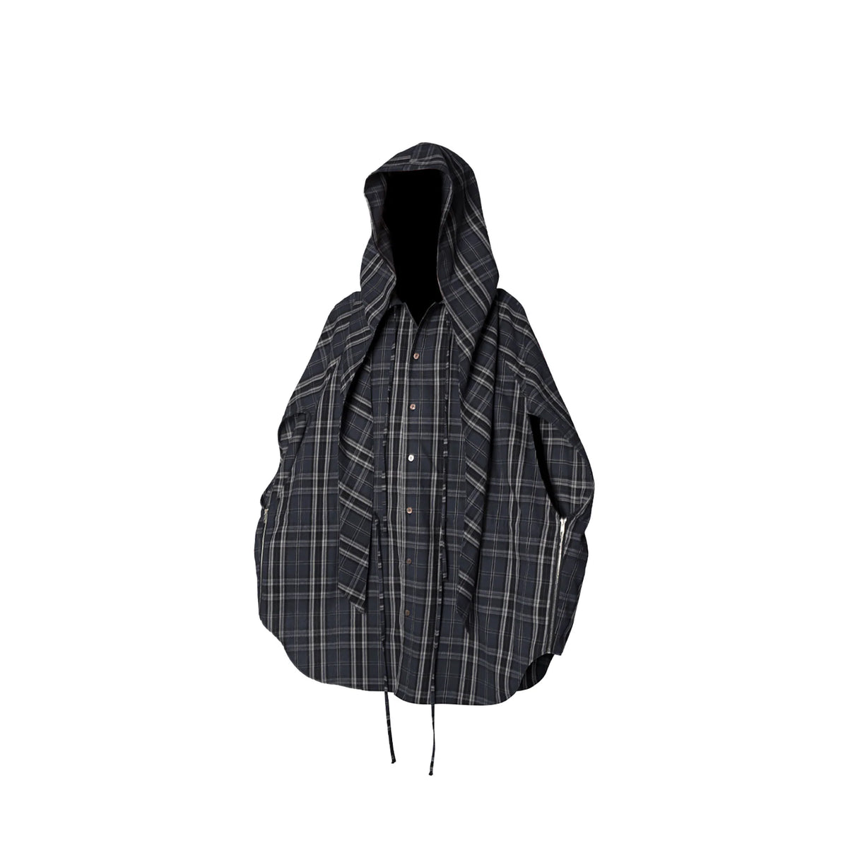 RELABEL Detachable Hood Multi-Zip Plaid Oversized Shirt
