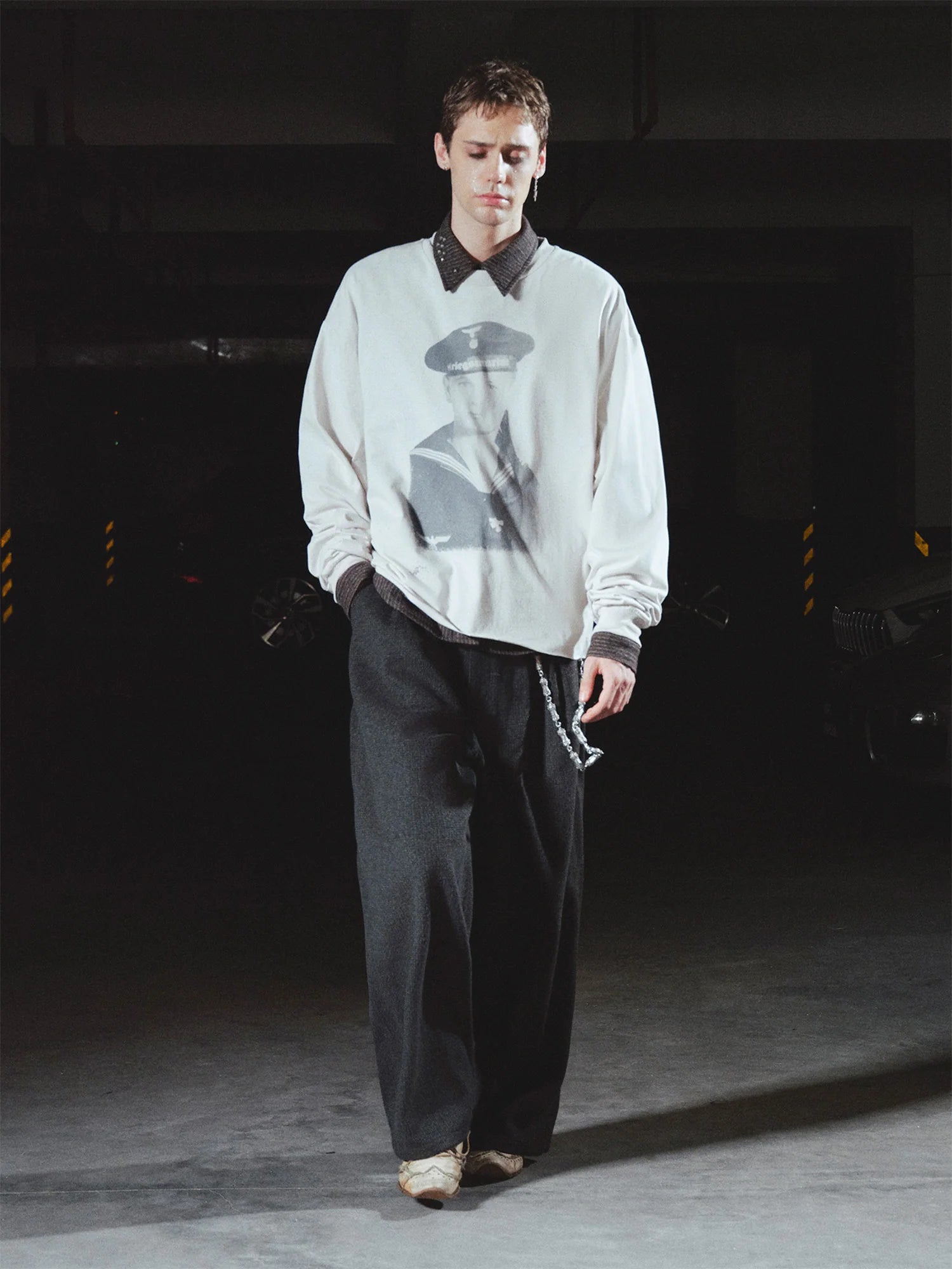 RICHILL Panel Pleated Wide-Leg Trousers
