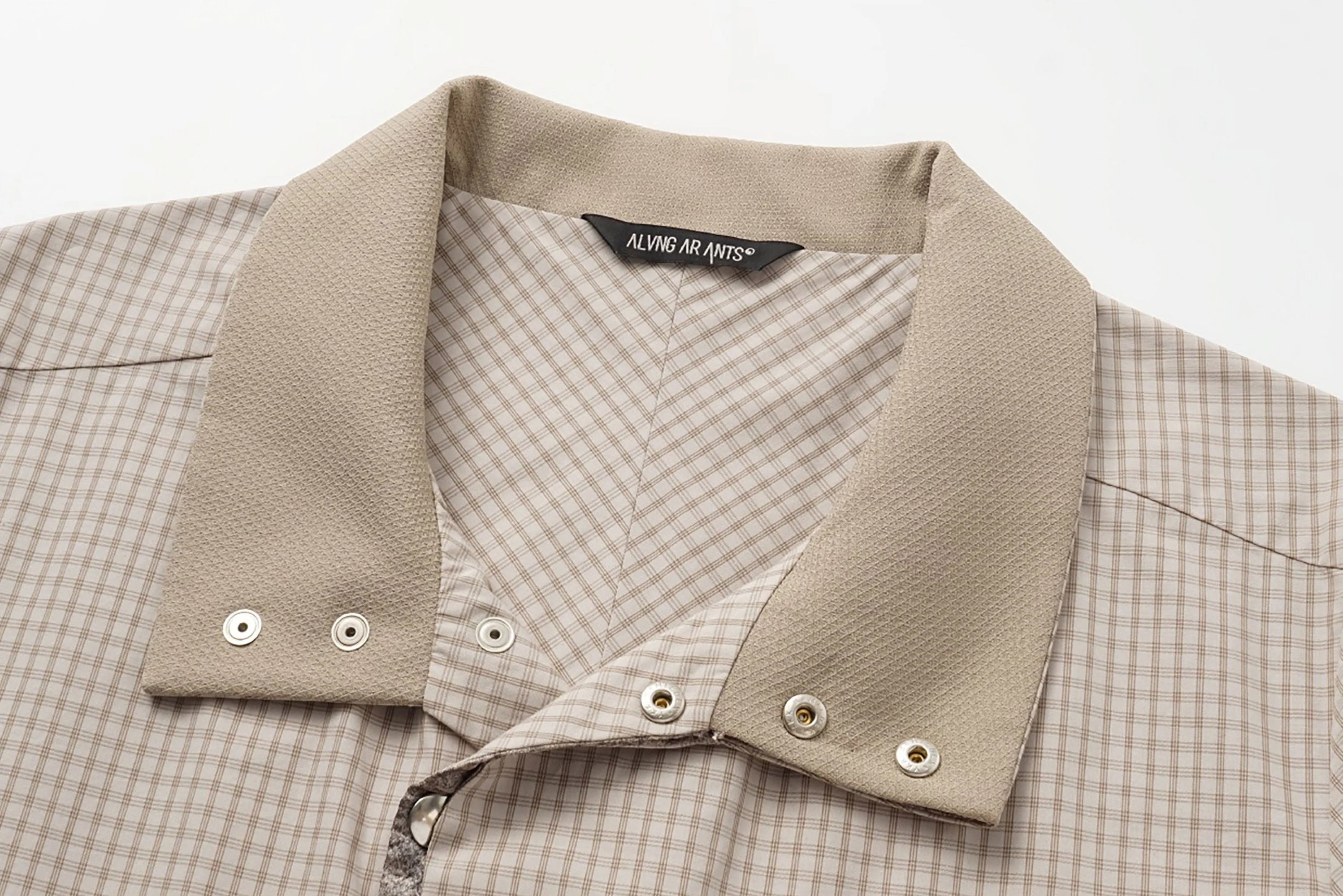 ALVNG AR ANTS Asymmetrical Snap Placket Mini Check Half Shirt