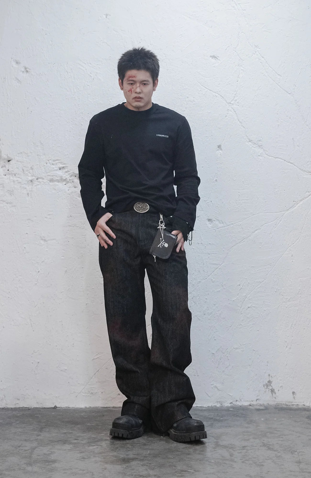 UNDERWATER Demon Slashed Cotton Long Sleeve Tee Black