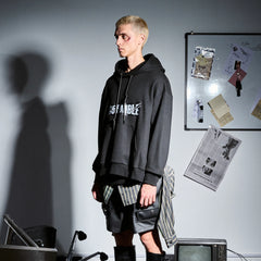 455EMBLE Deconstructed Layered Stripes Shirt-Paneled Hoodie