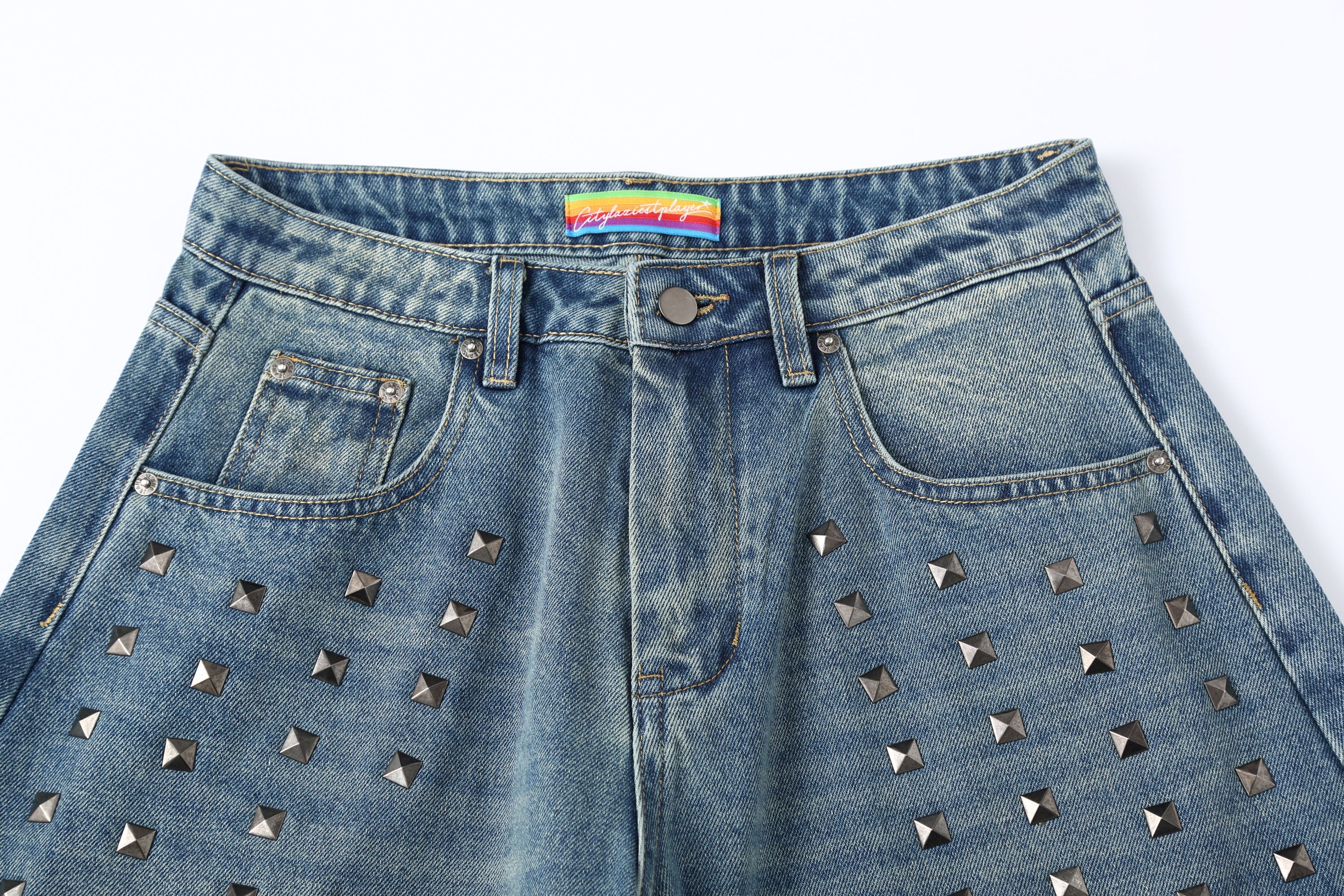 CLP Washed Studded Barrel Jeans