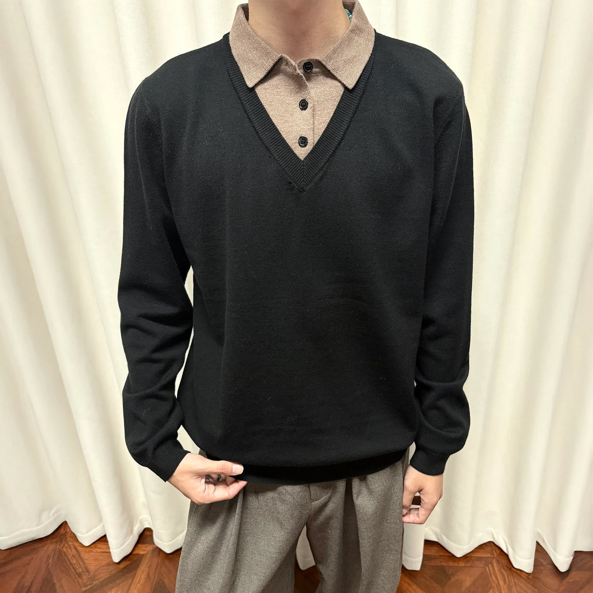 KREATE Contrast Faux Layered Polo Sweater