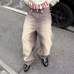 STEEPC Washed Striped Corduroy Studded Wide-Leg Pants