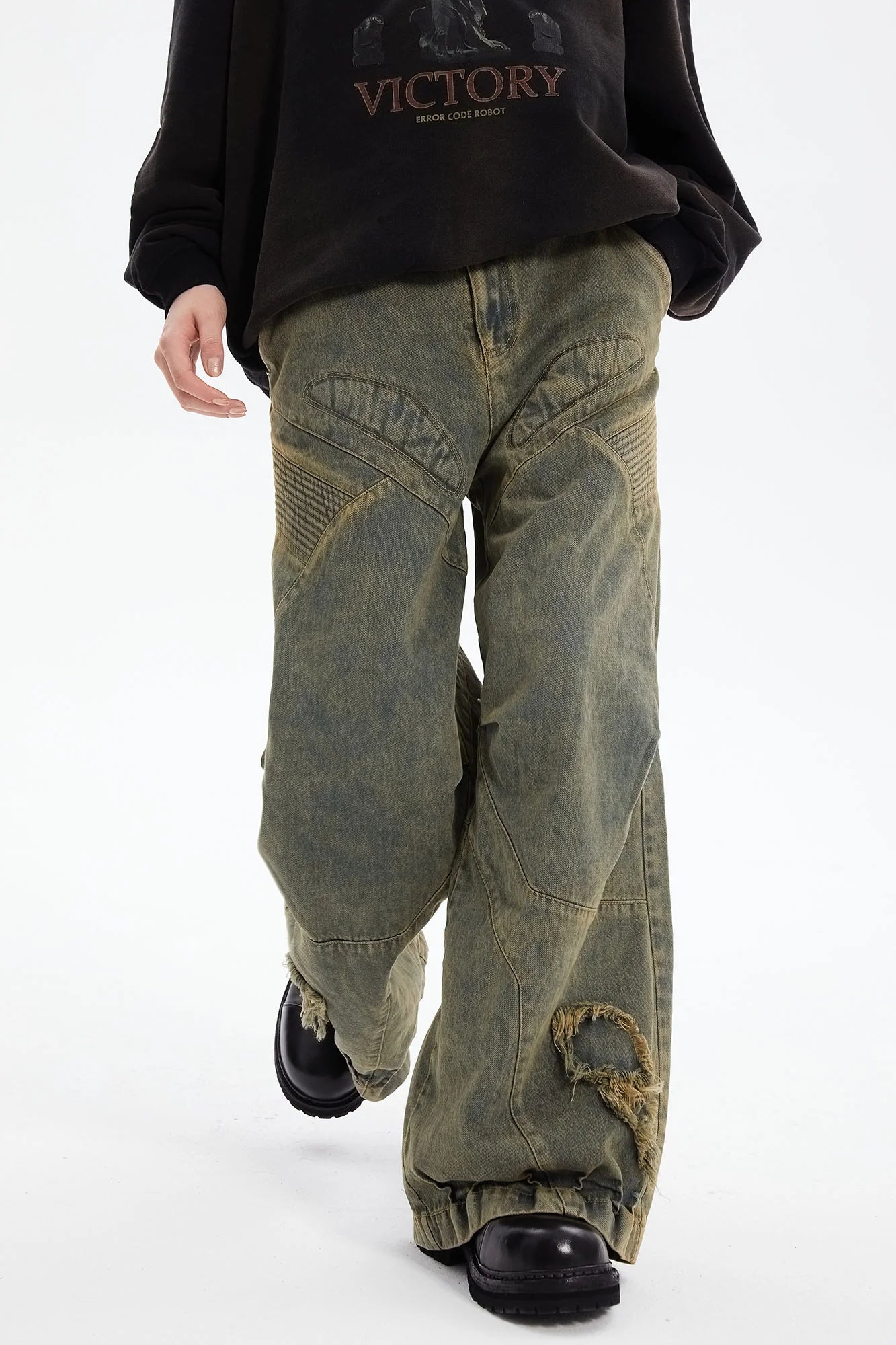 ERROR CODE ROBOT Heavy Wash Paneled Straight-Leg Jeans