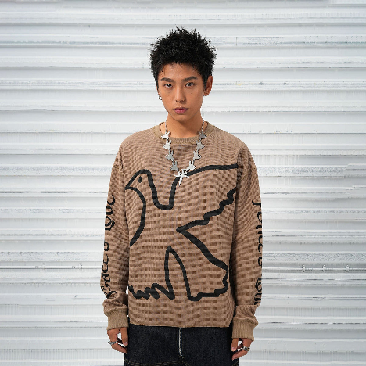 VINKID Pigeon Graphic Waffle Sweatshirt