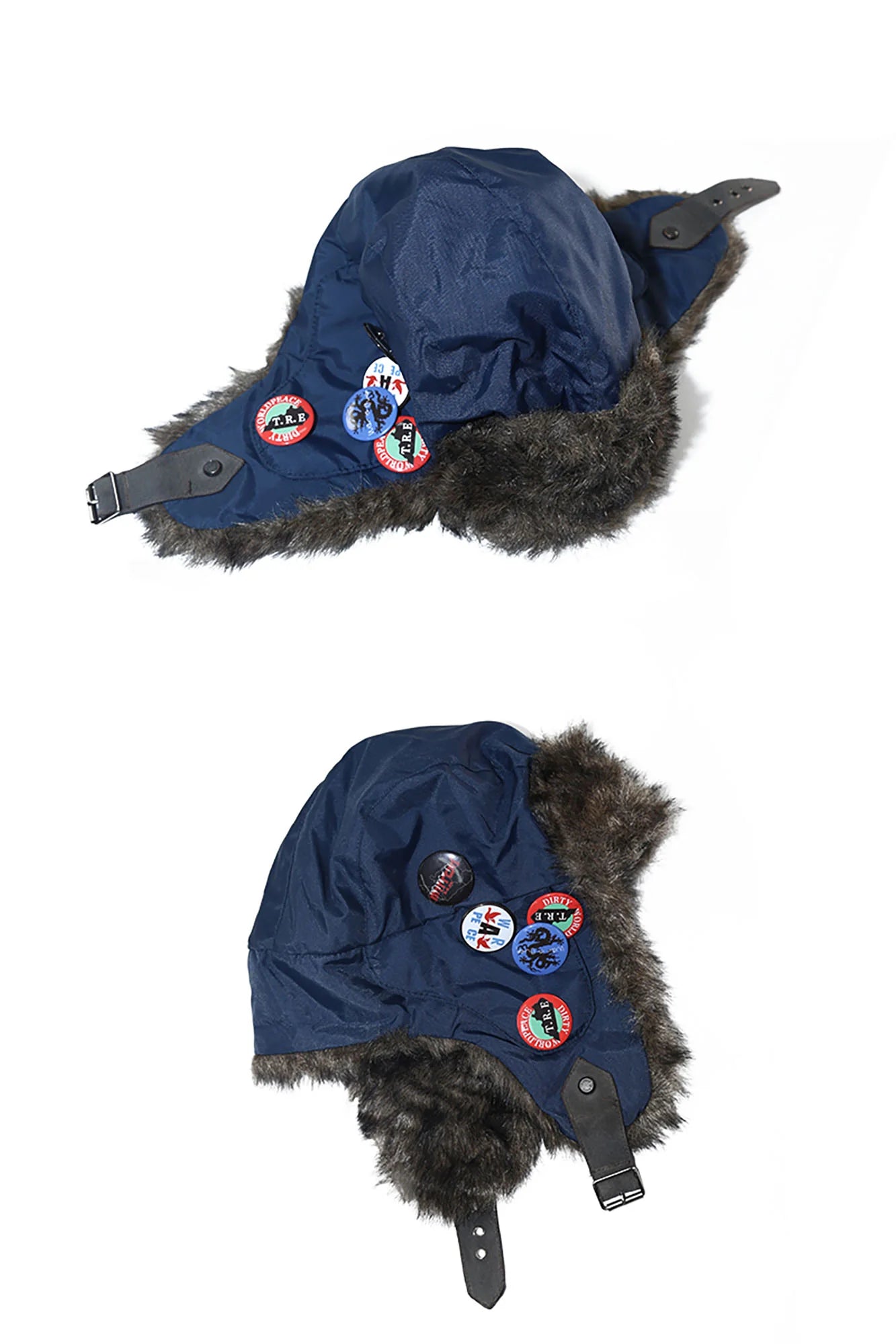 TRECLUB Faux-Fur Badge Aviator Hat