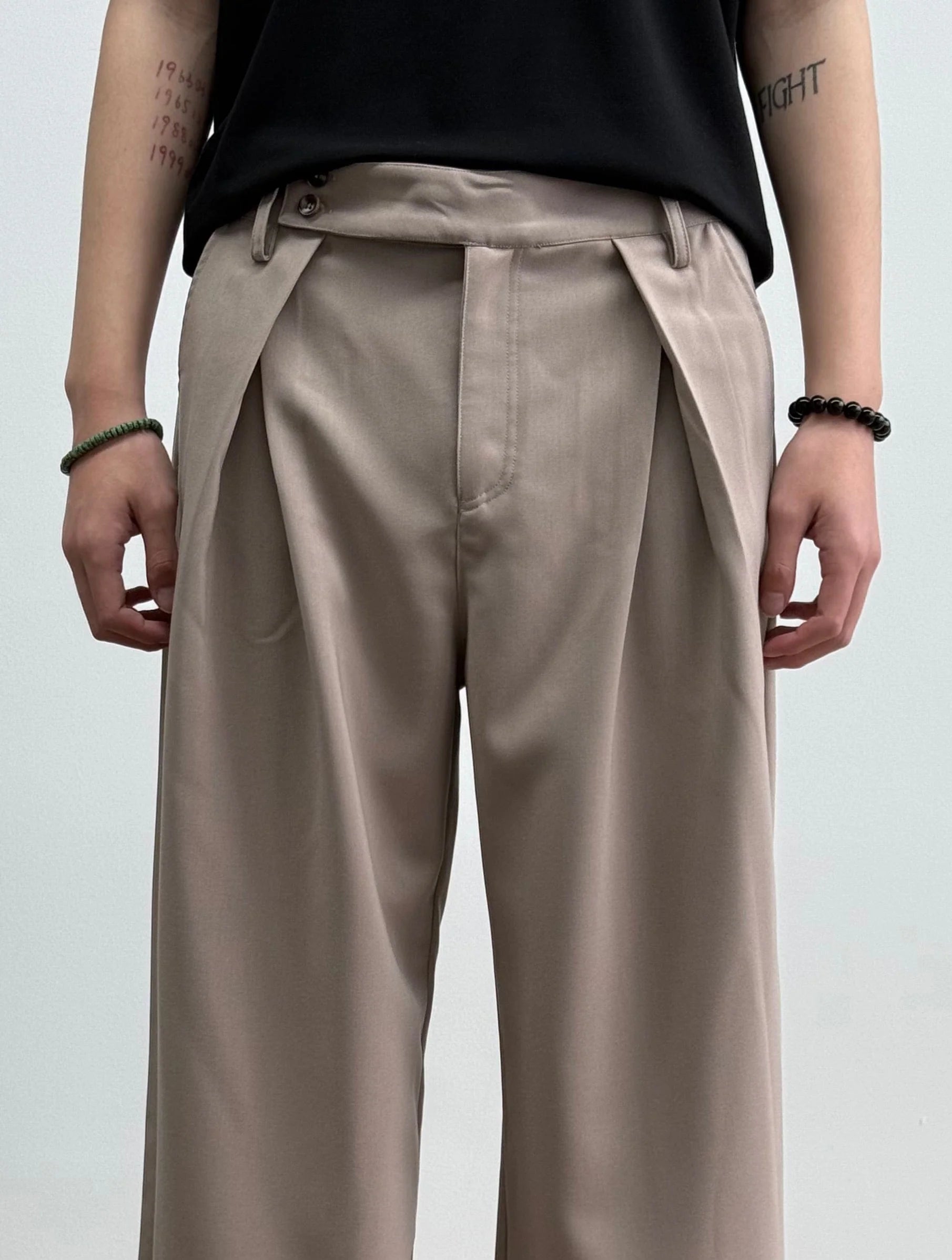 KREATE Inverted Pleats Asymmetric Waist Wide-Leg Trousers