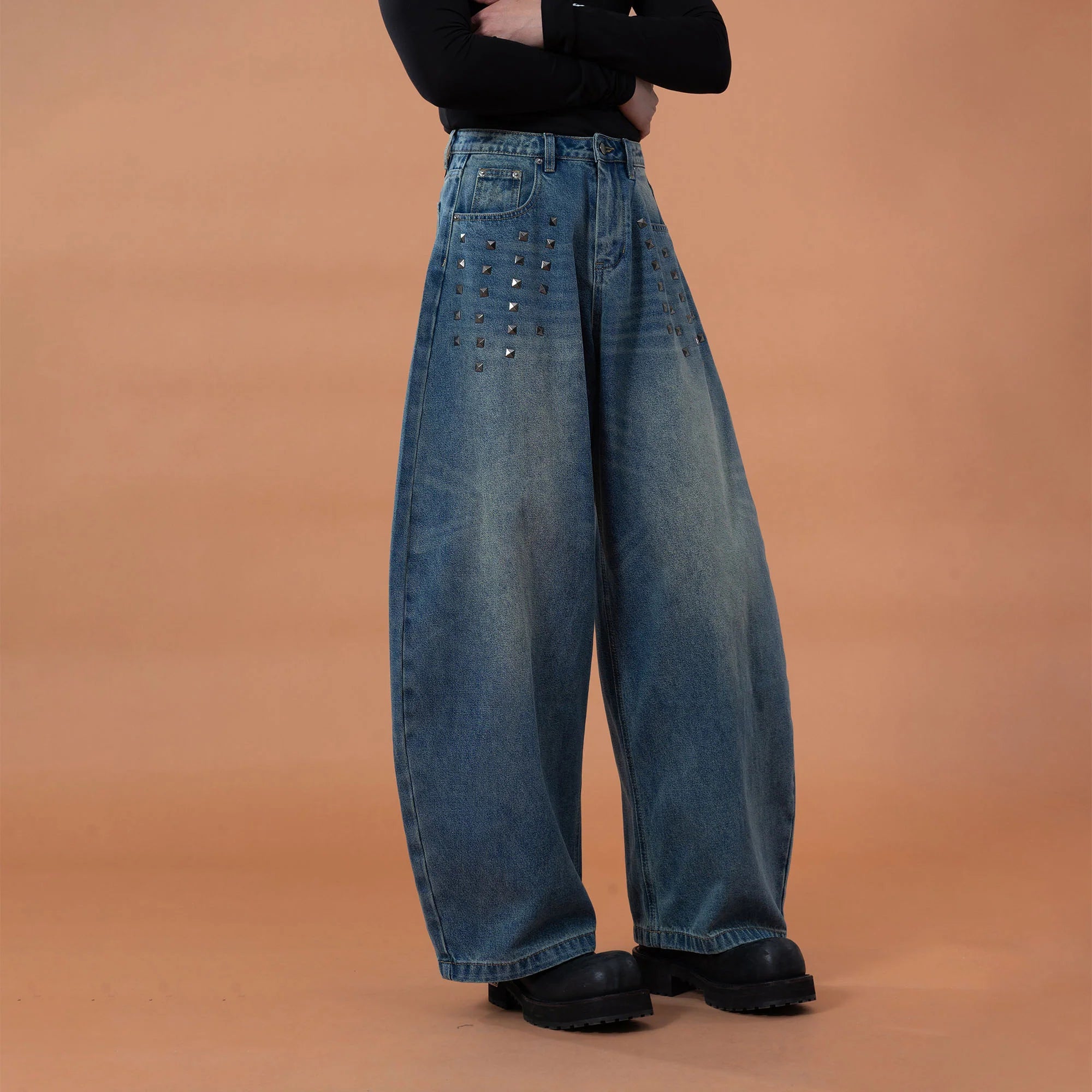 CLP Washed Studded Barrel Jeans