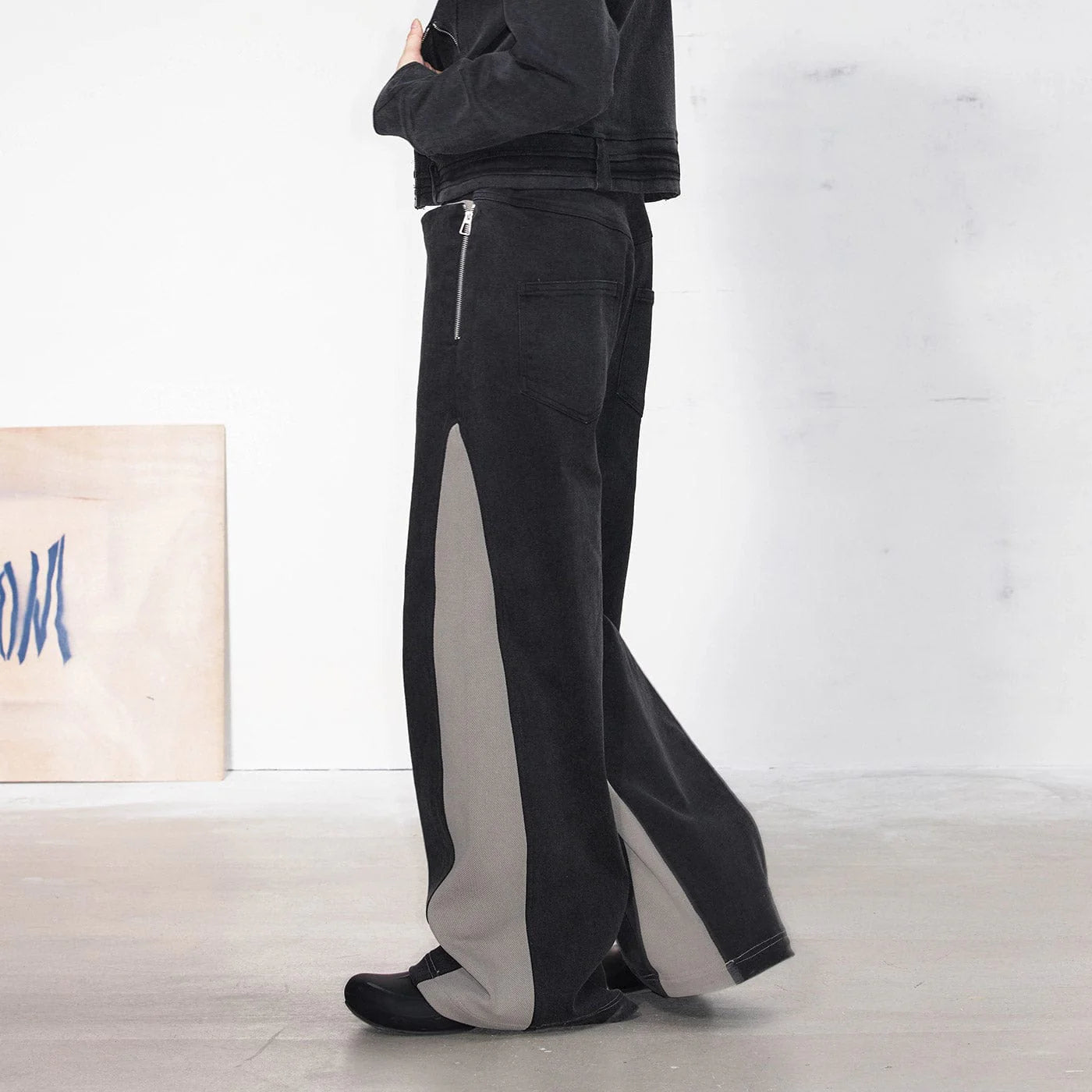 49PERCENT LABELROOM Deconstructed Spliced Straight Jeans