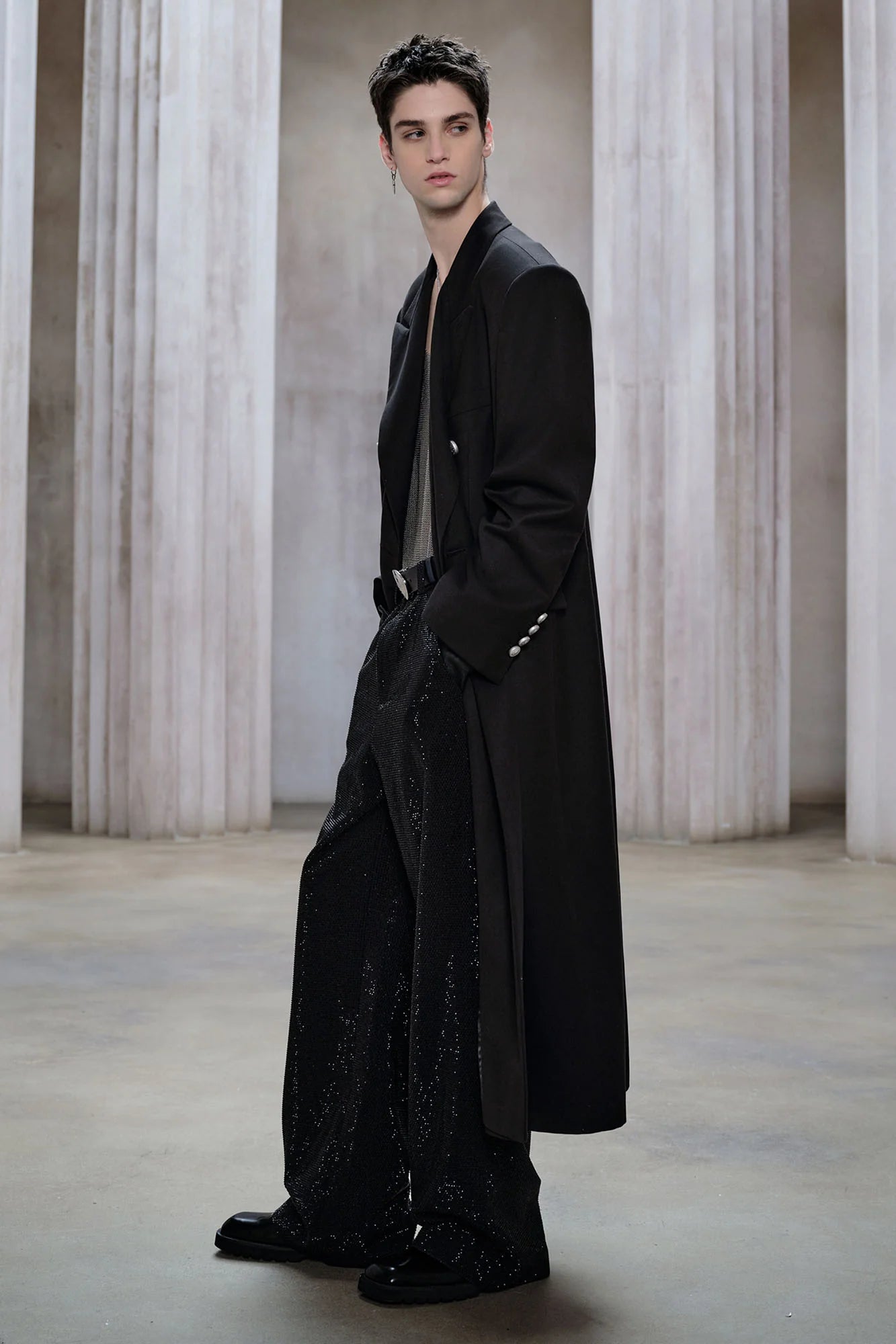 FACEONLAB Structured Double-Breasted Overcoat