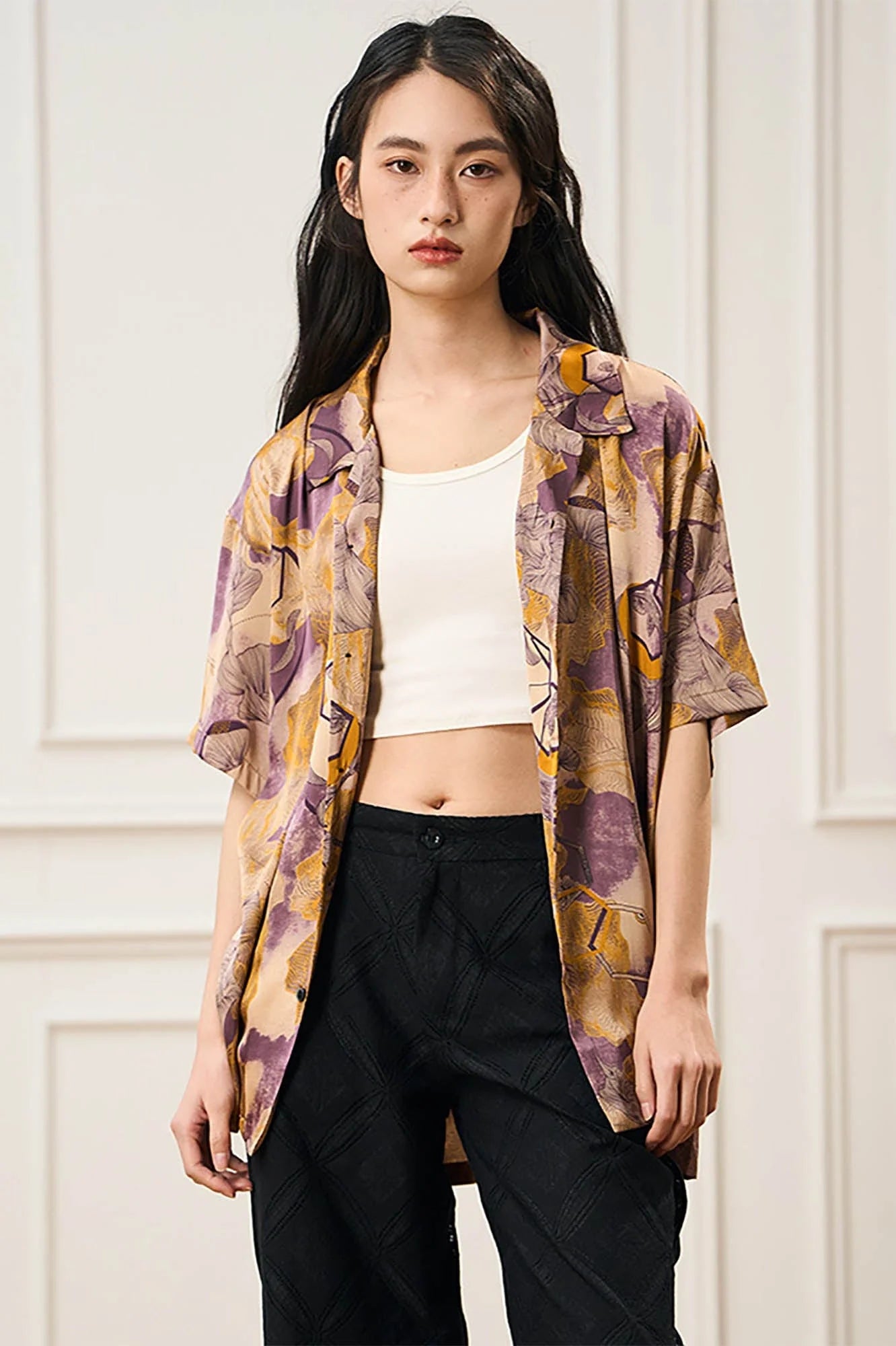 EPIC POETRY Botanic Geometry Satin Cuban Half Shirt