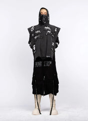 FVVO Distressed Rivet Strap Cargo Shorts Black