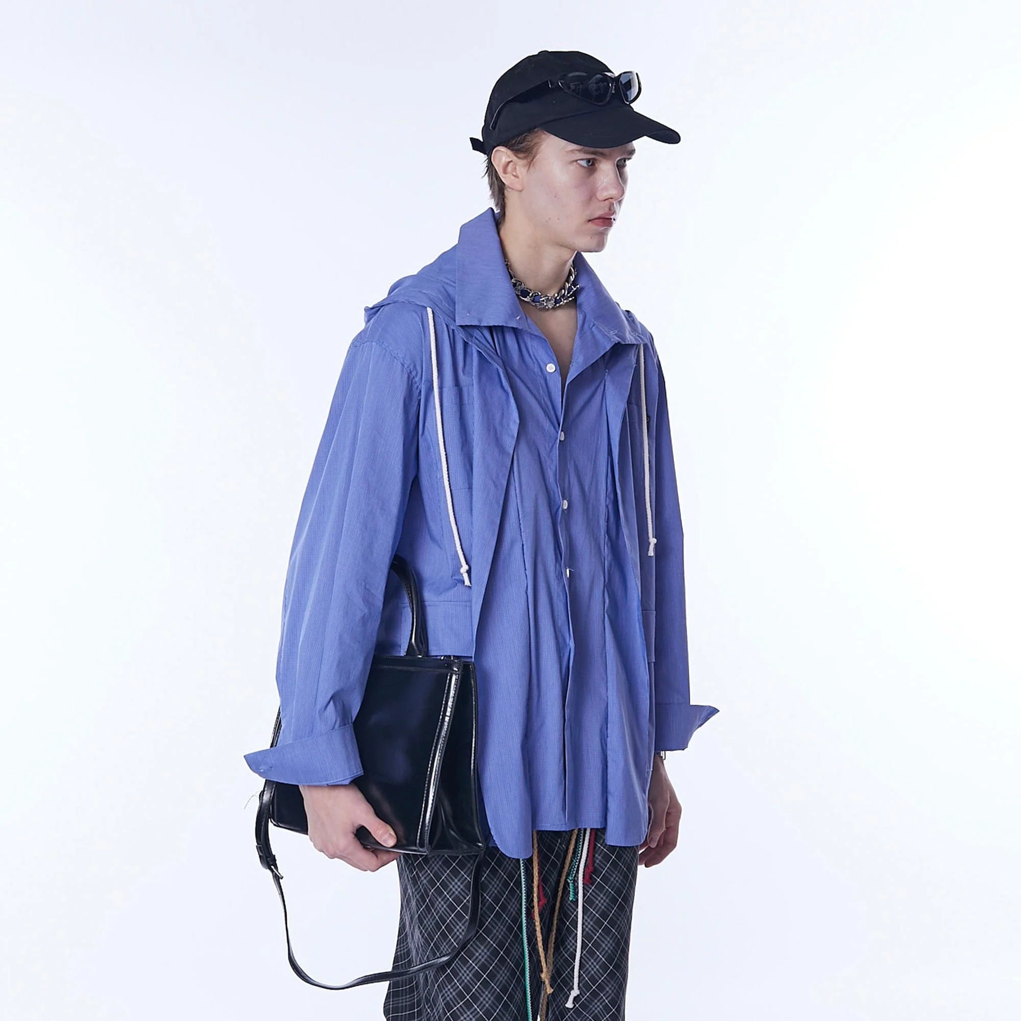 ASSEEN Deconstructed Layered Placket Oversized Hood Shirt