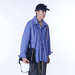 ASSEEN Deconstructed Layered Placket Oversized Hood Shirt