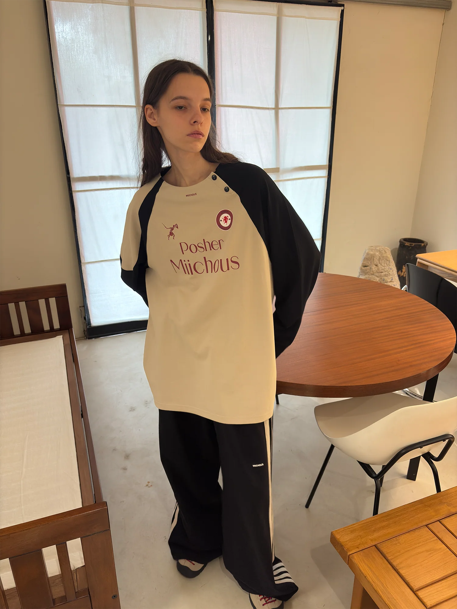 MIICHOUS Snap Contrast Quick-Dry Long-Sleeve Tee