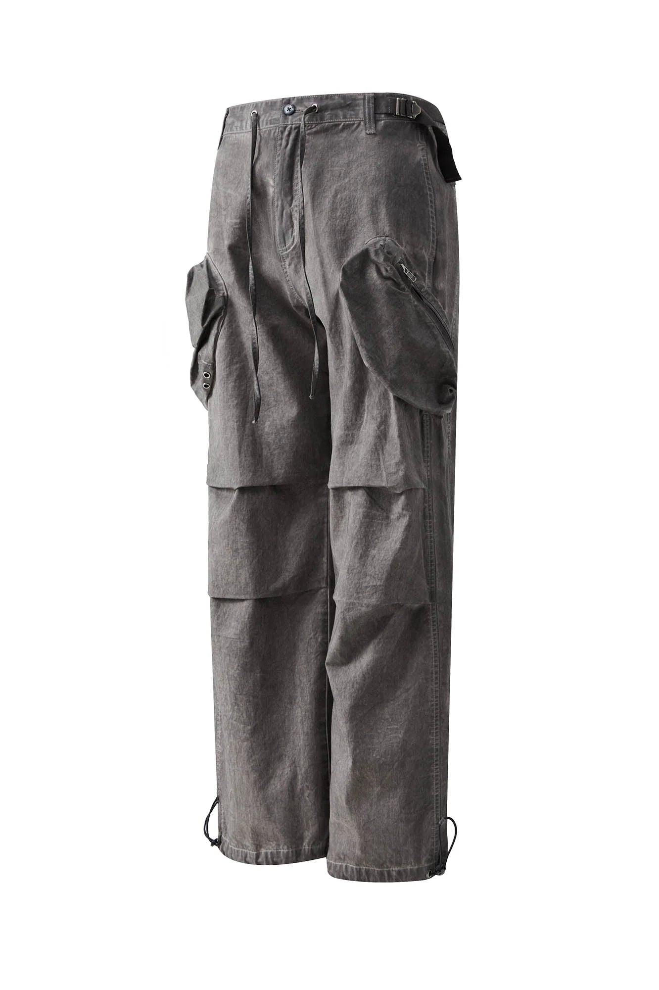 ORGANIC EMOTION Multi-Pocket Crinkled Drawstring Cargo Pants