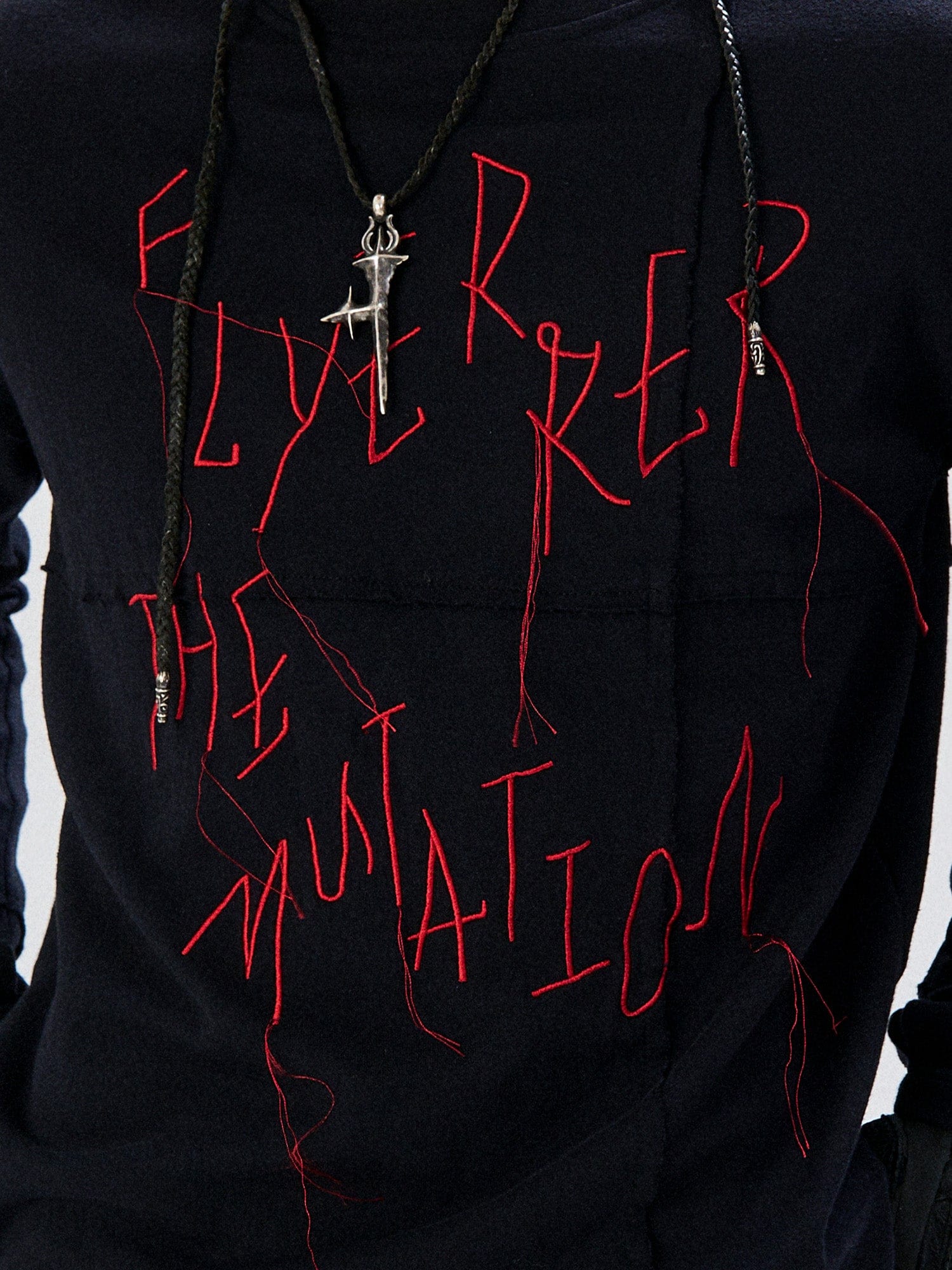 FLYERRER Cross-Panel Contrast Frayed Embroidered Long-Sleeve Tee