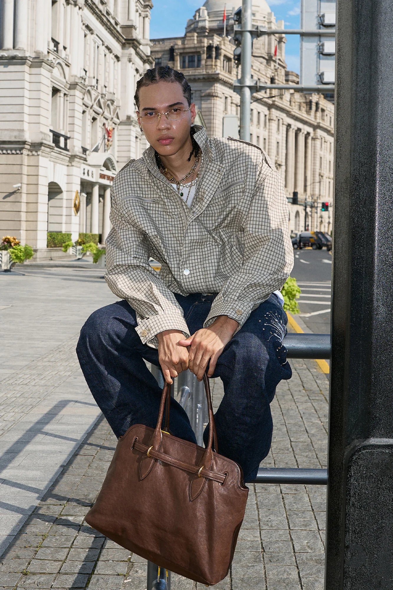 STEEPC Gingham Drawstring-Hem Boxy Jacket