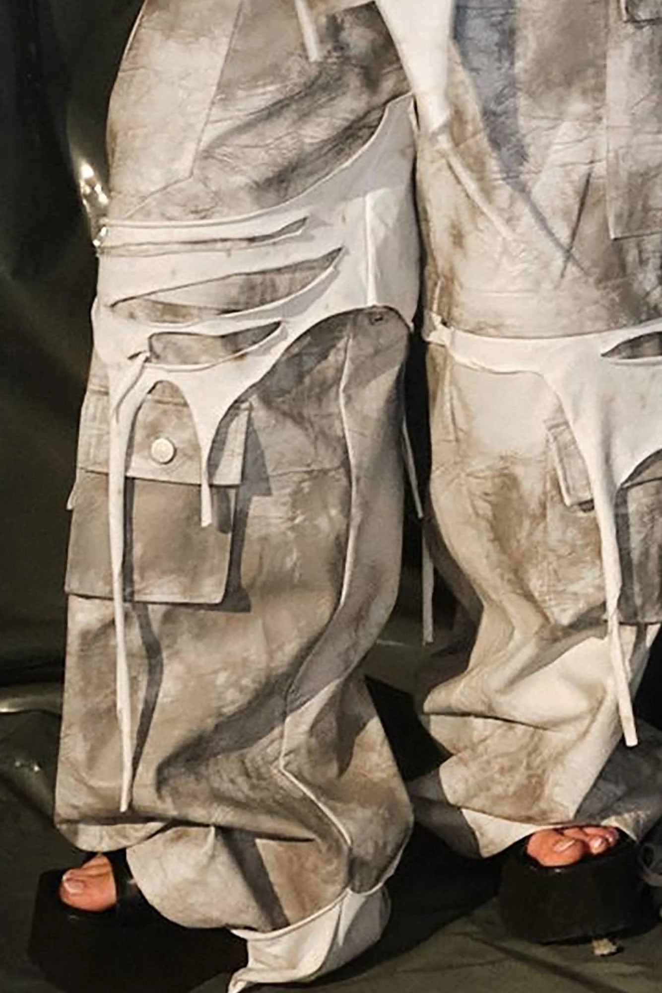 RECOVER ZONE Distressed Slashed PU Layered Cargo Pants