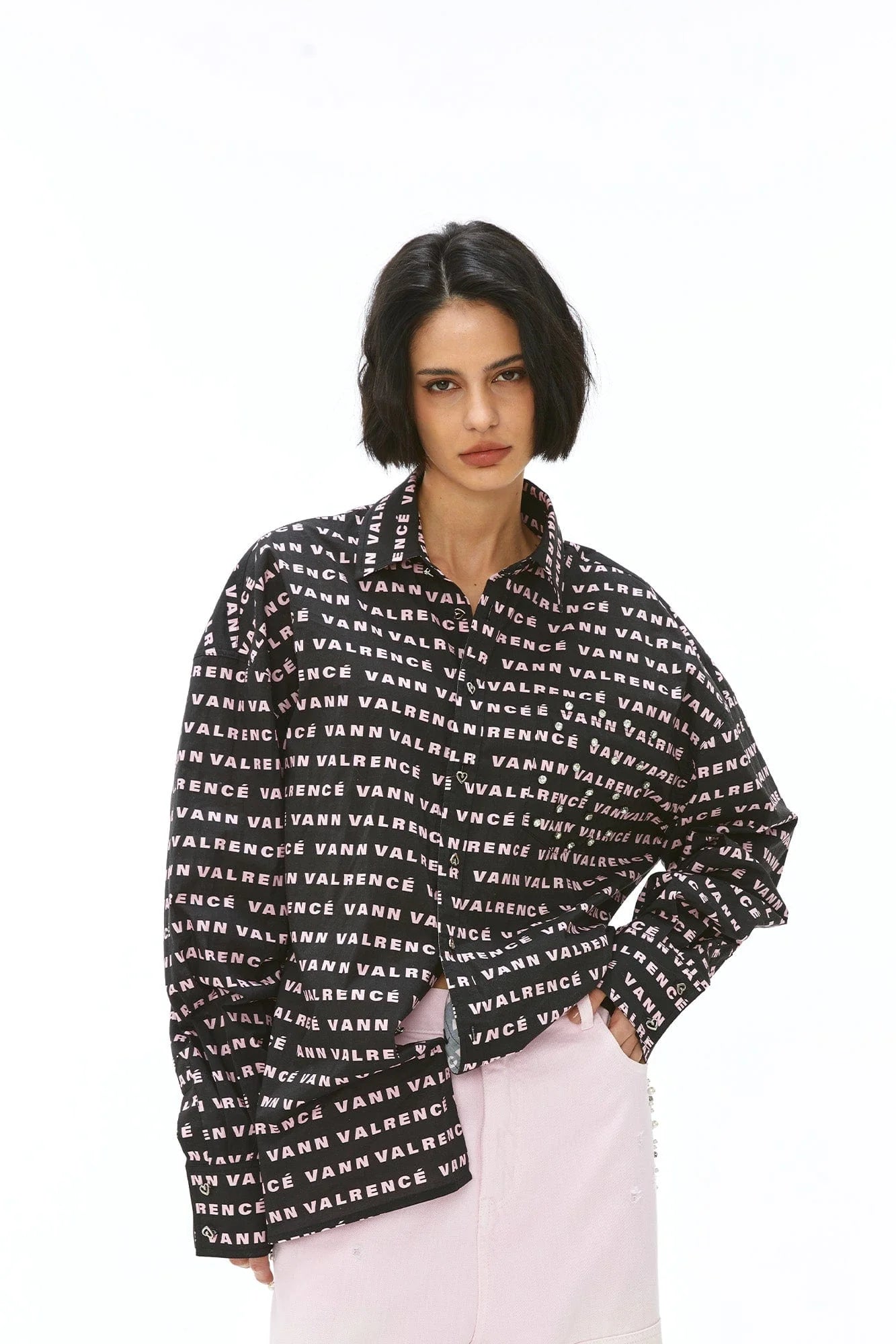 VANN VALRENCE Monogram Crystal-Studded Oversized Shirt