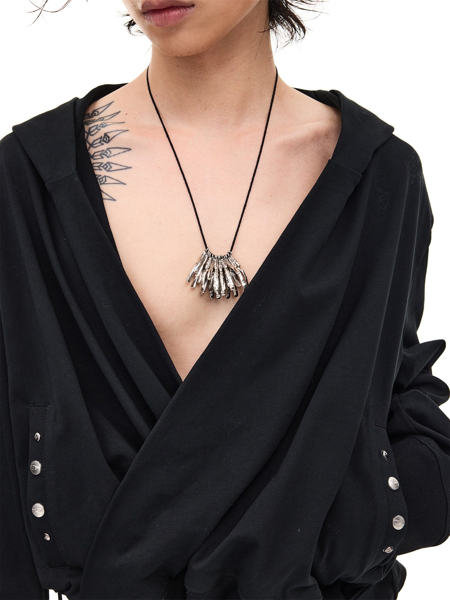 WHISTLEHUNTER Detachable-Belt Deep V-Cut Hardware Hoodie