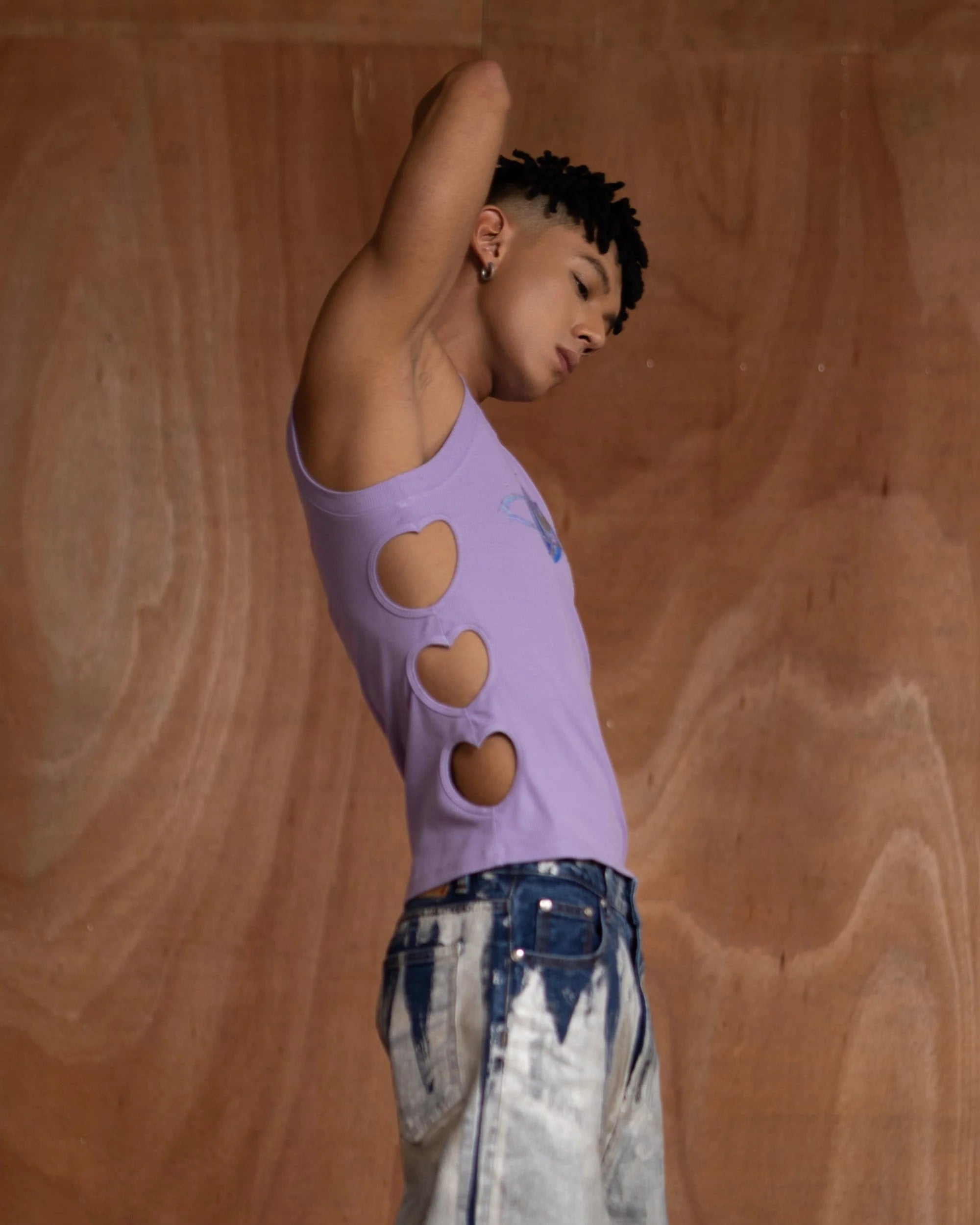 CLP Metallic Heart Slim Hollowed Tank Top Purple