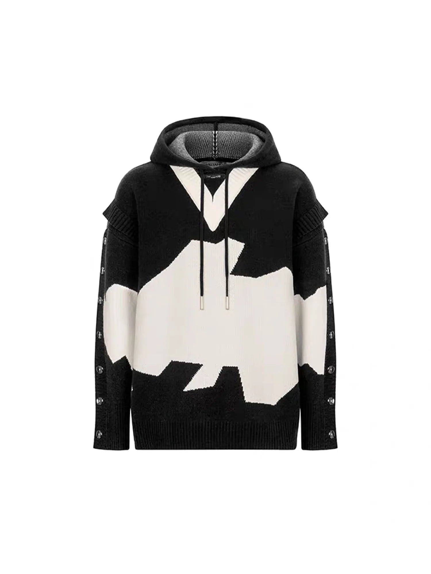 TIWILLTANG Contrast Layered Snap-Sleeves Knit Hoodie