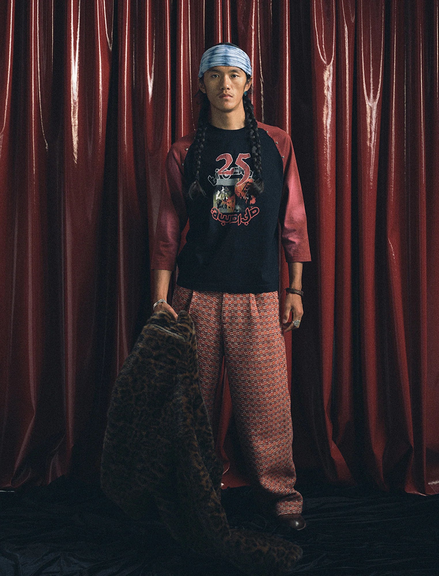 TRECLUB Studded Raglan Graphic 3/4 Sleeve Tee