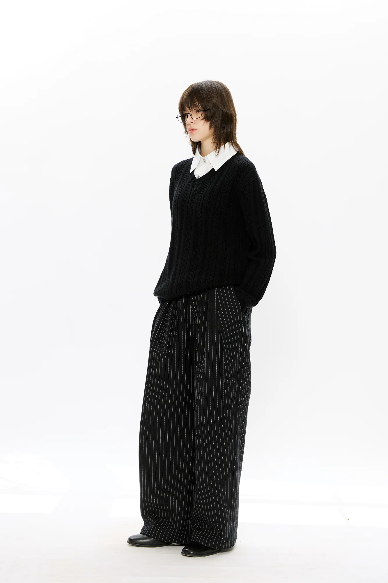 KREATE Cable-Knit Layered Shirt Sweater