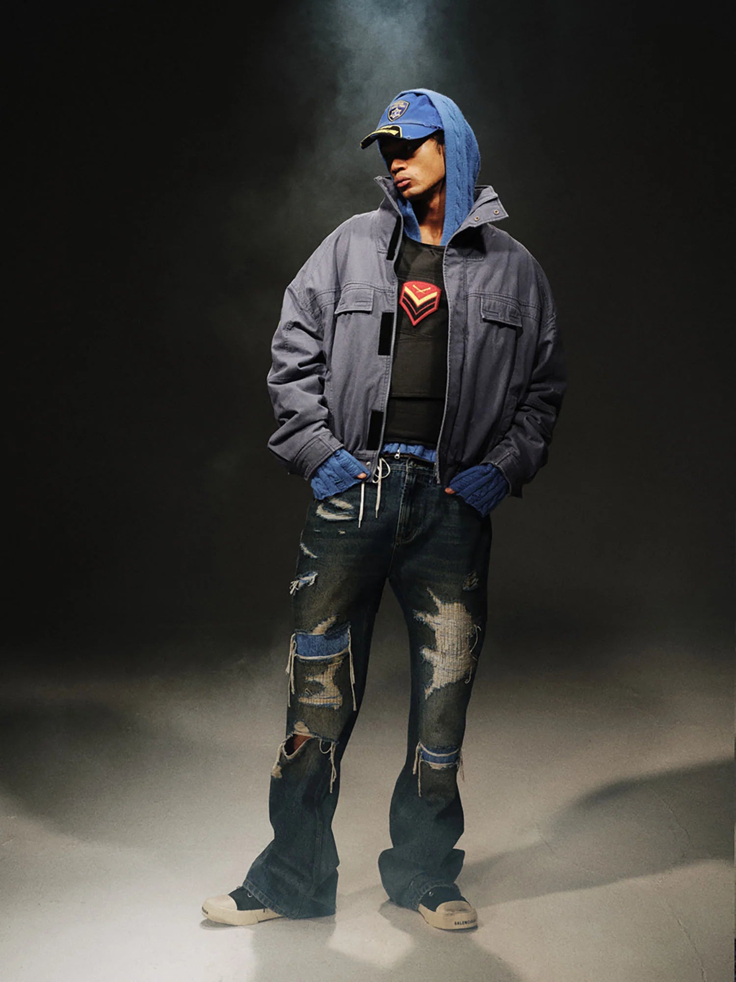 TRECLUB Washed Faux Fur Lined Bomber Jacket