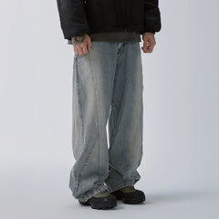 F2CE Washed Panel Adjustable-Hem Denim Pants