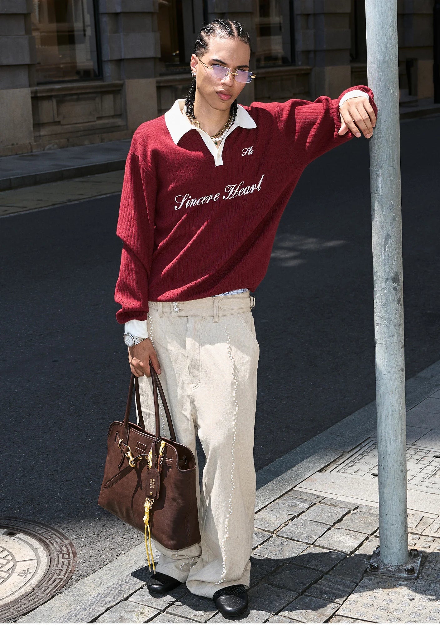 STEEPC Contrast Collar Polo Sweater