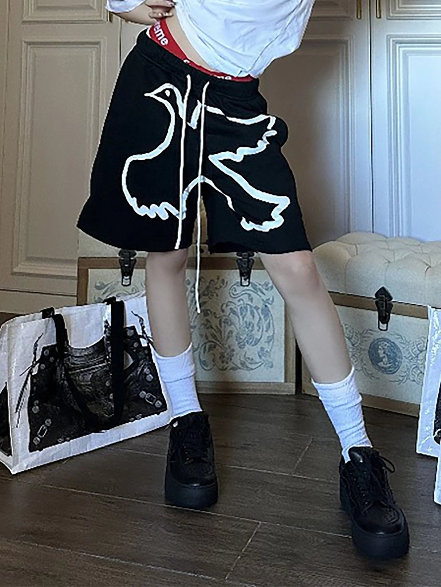 VINKID Dove Graphic Drawstring Sweat Shorts