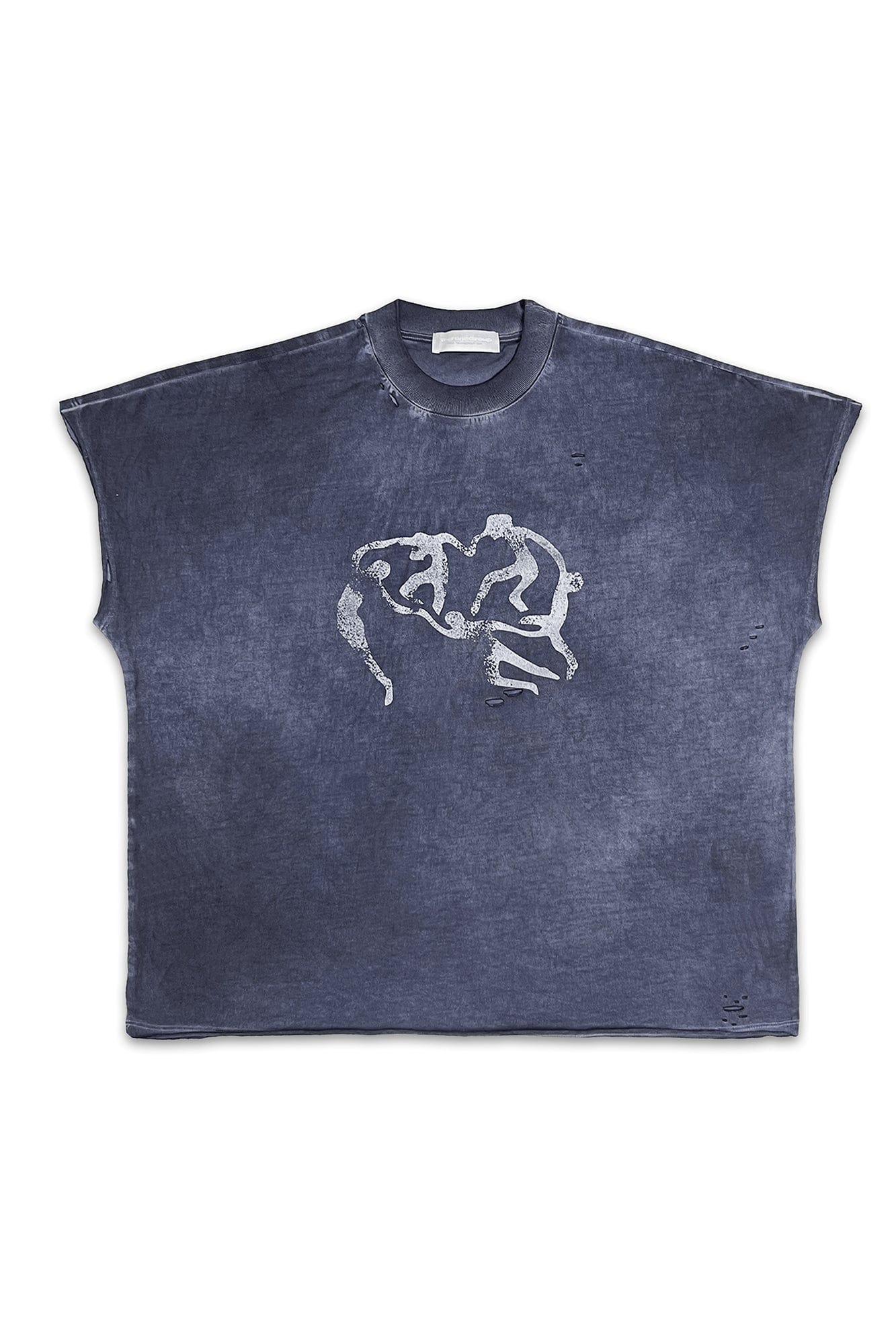 TECNINEGROUP Distressed Blue-Dyed Graphic T-Shirt
