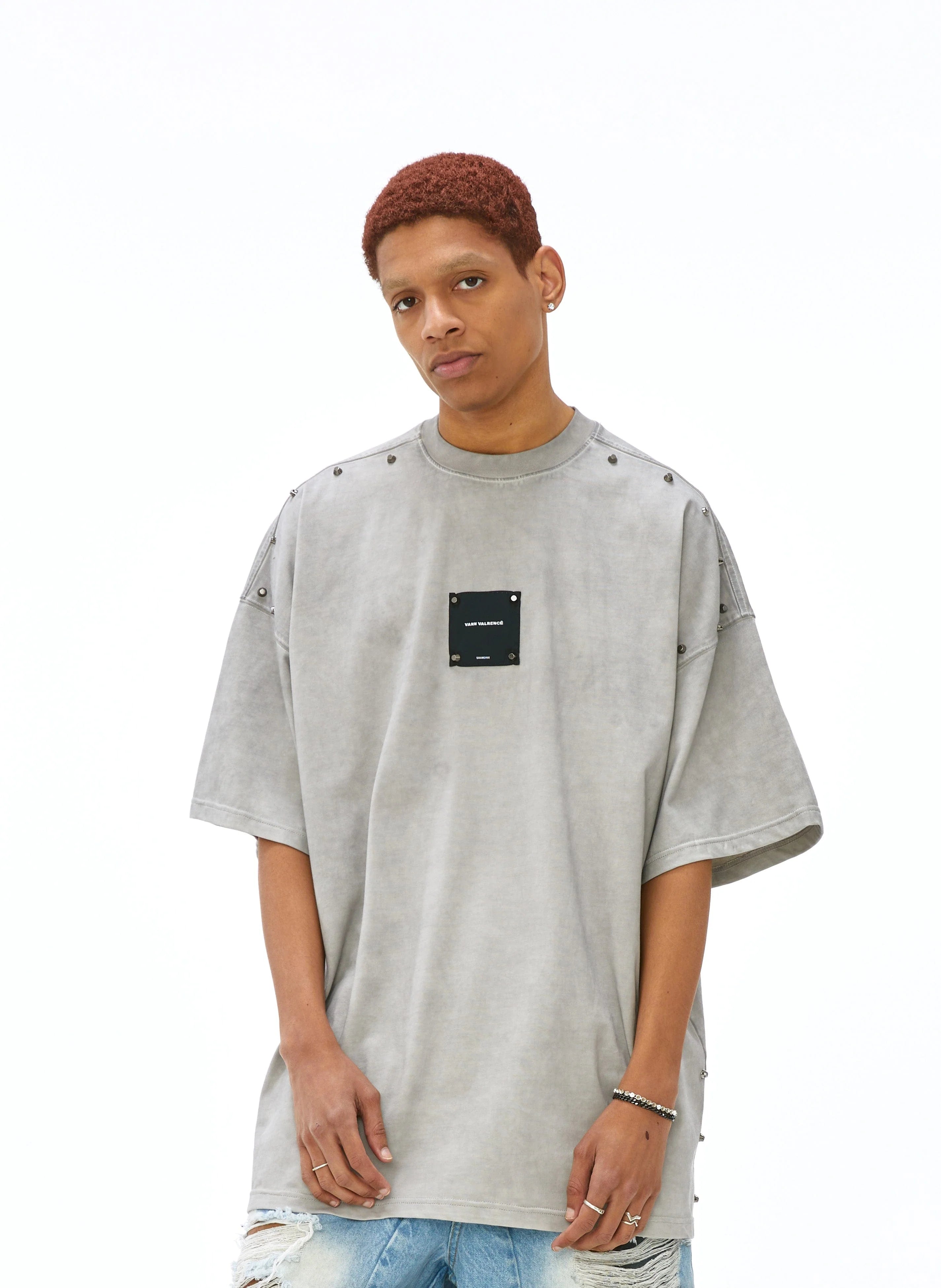 VANN VALRENCE Washed Studded Box Patch T-Shirt